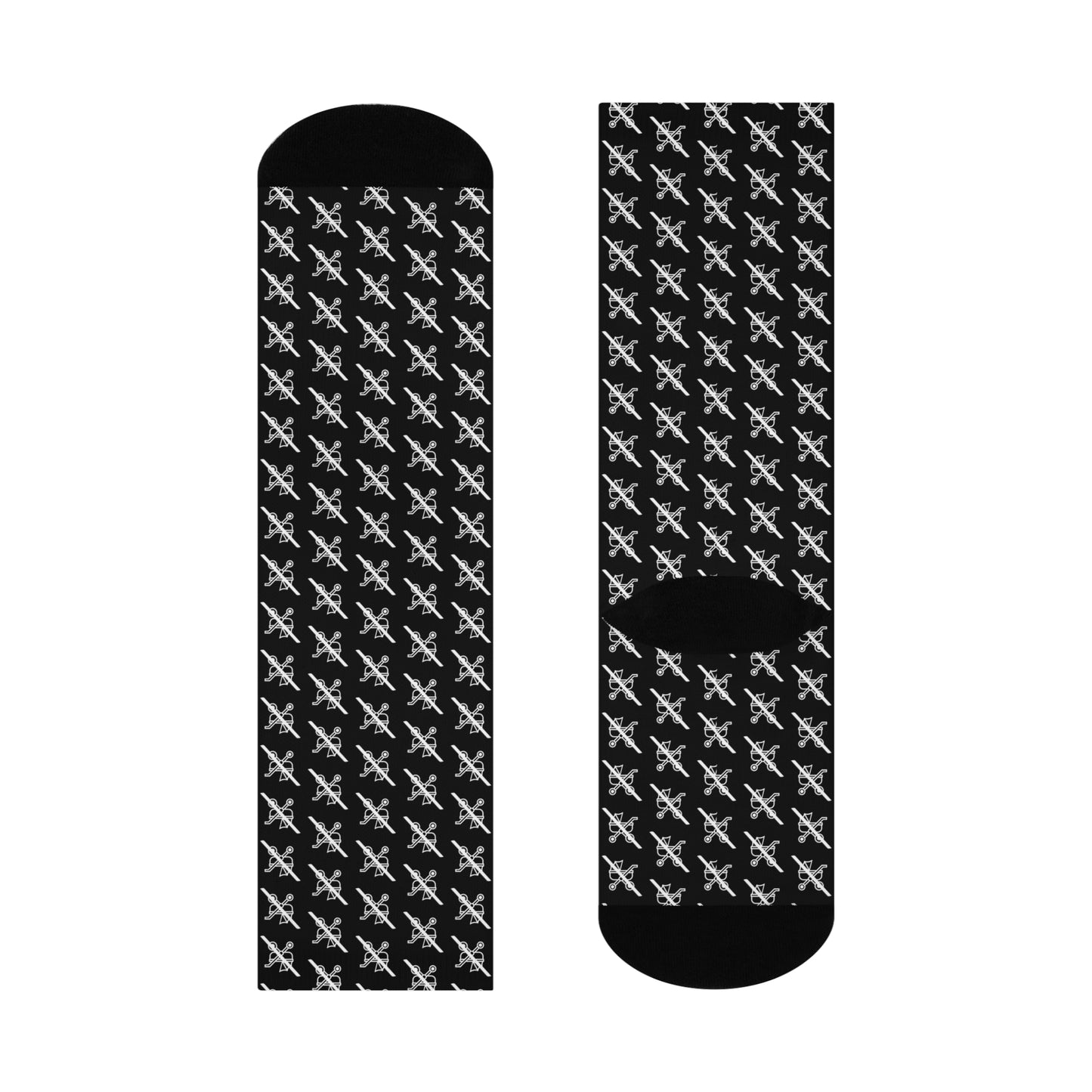 Flat lay of single black Proudly Childless crew sock front view