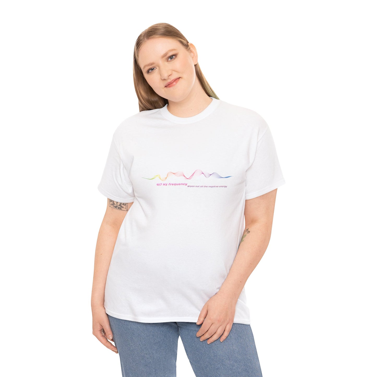 417 Hz Frequency T-Shirt White worn by female model