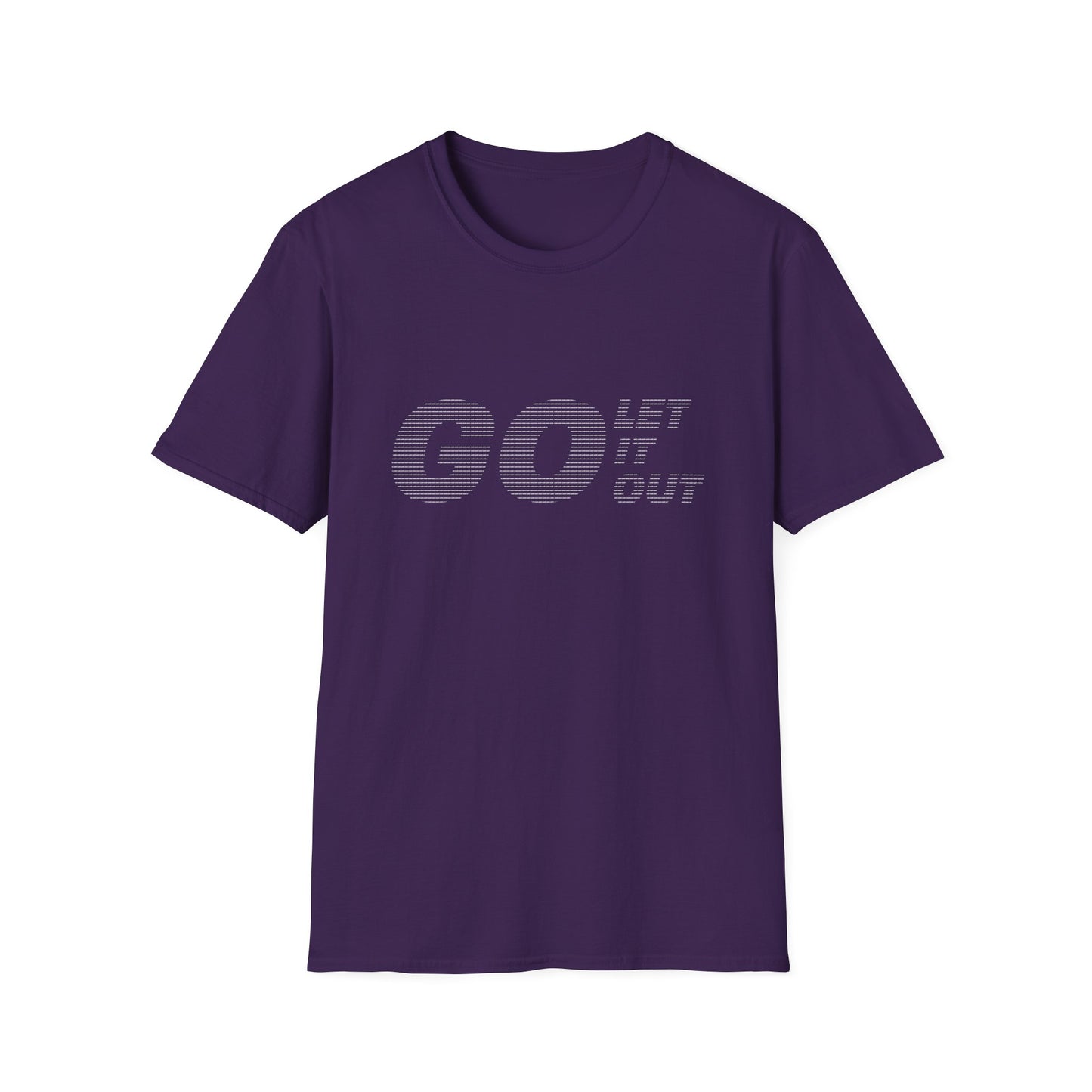 Purple Oasis Go Let It Out stencil t-shirt front view.