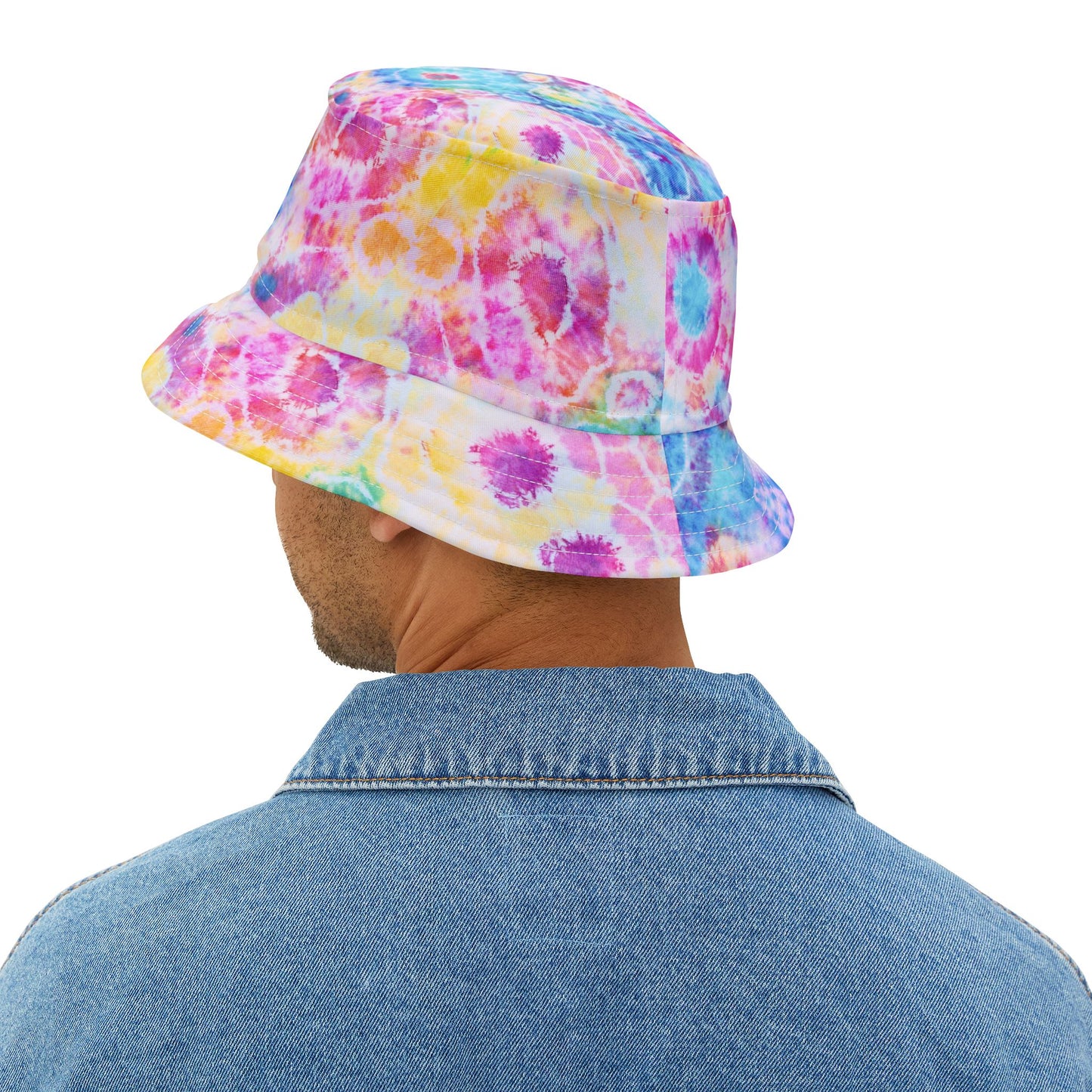 Back view of Batik Bucket Hat showing watercolor-inspired batik pattern.