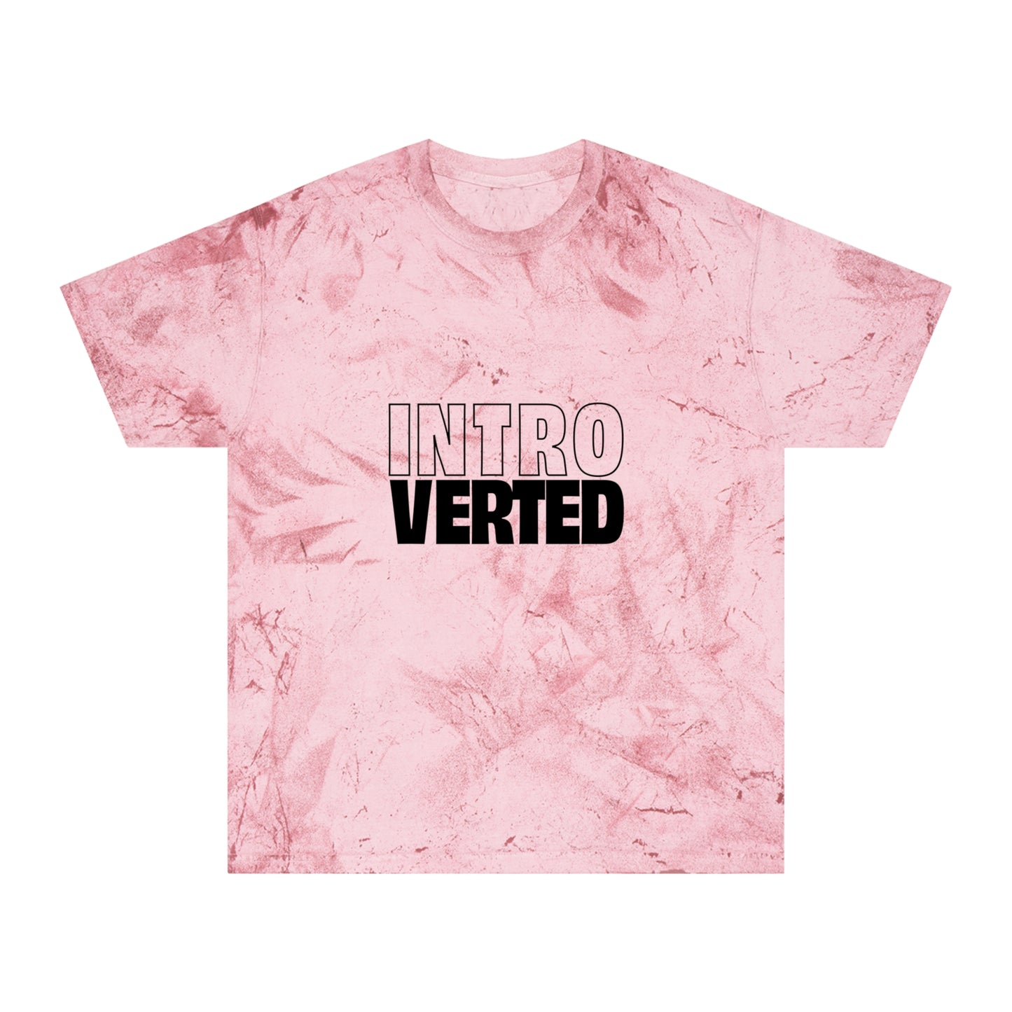 Flat lay of pink tie-dye Introverted Color Blast T-Shirt