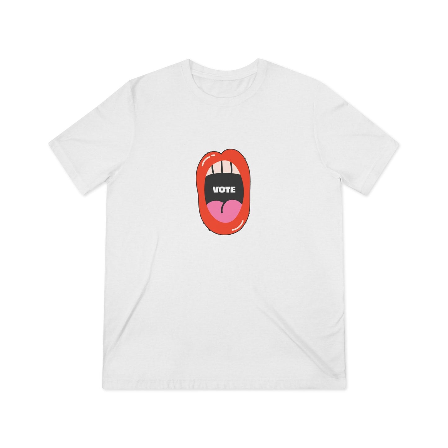 White Vote T-Shirt flat lay front view with Vote design