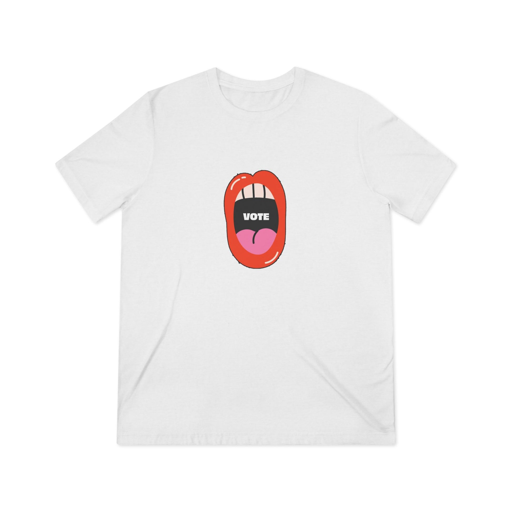 White Vote T-Shirt flat lay front view with Vote design