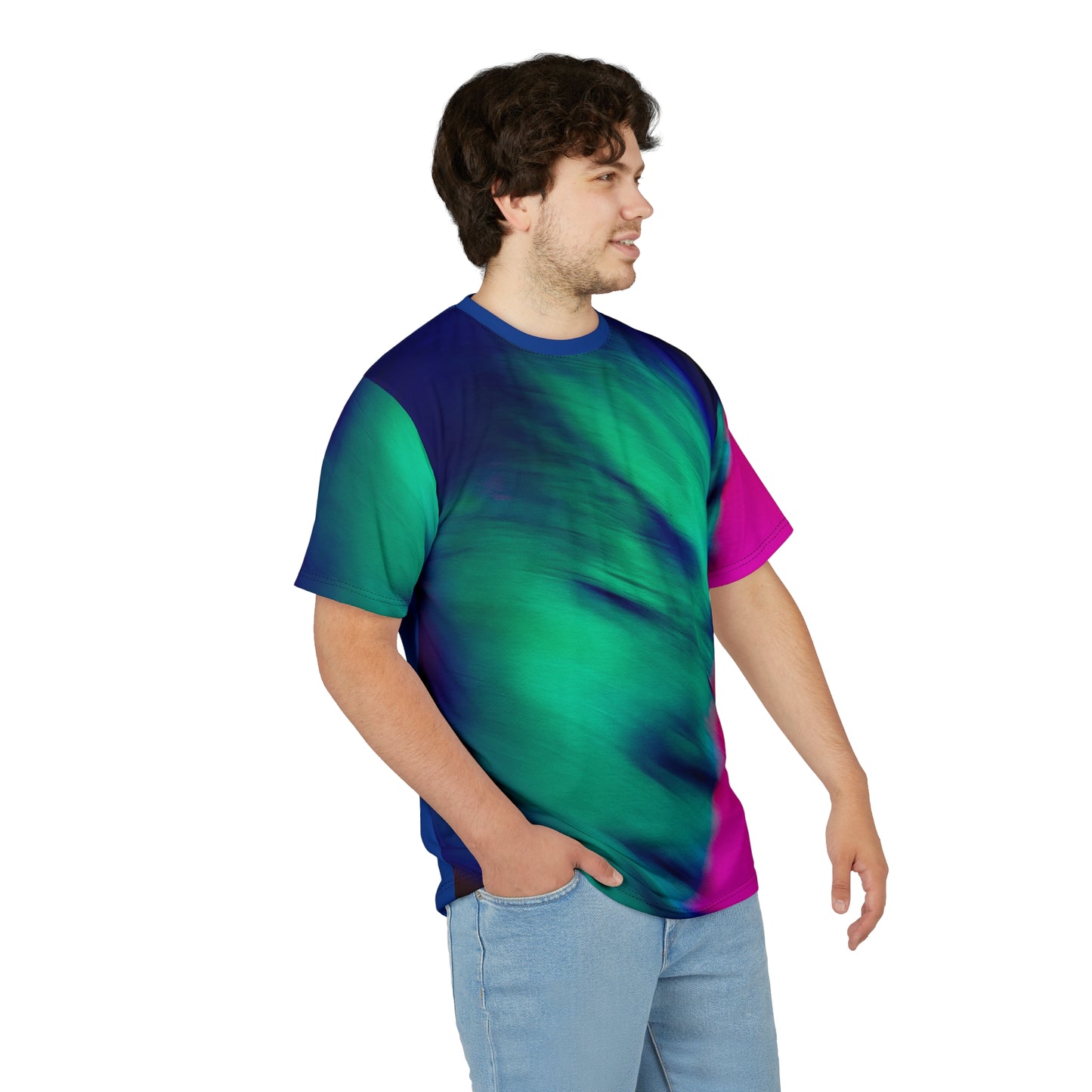 Male model in casual pose wearing Acid Dream Unisex T-shirt with bold neon acid dream design