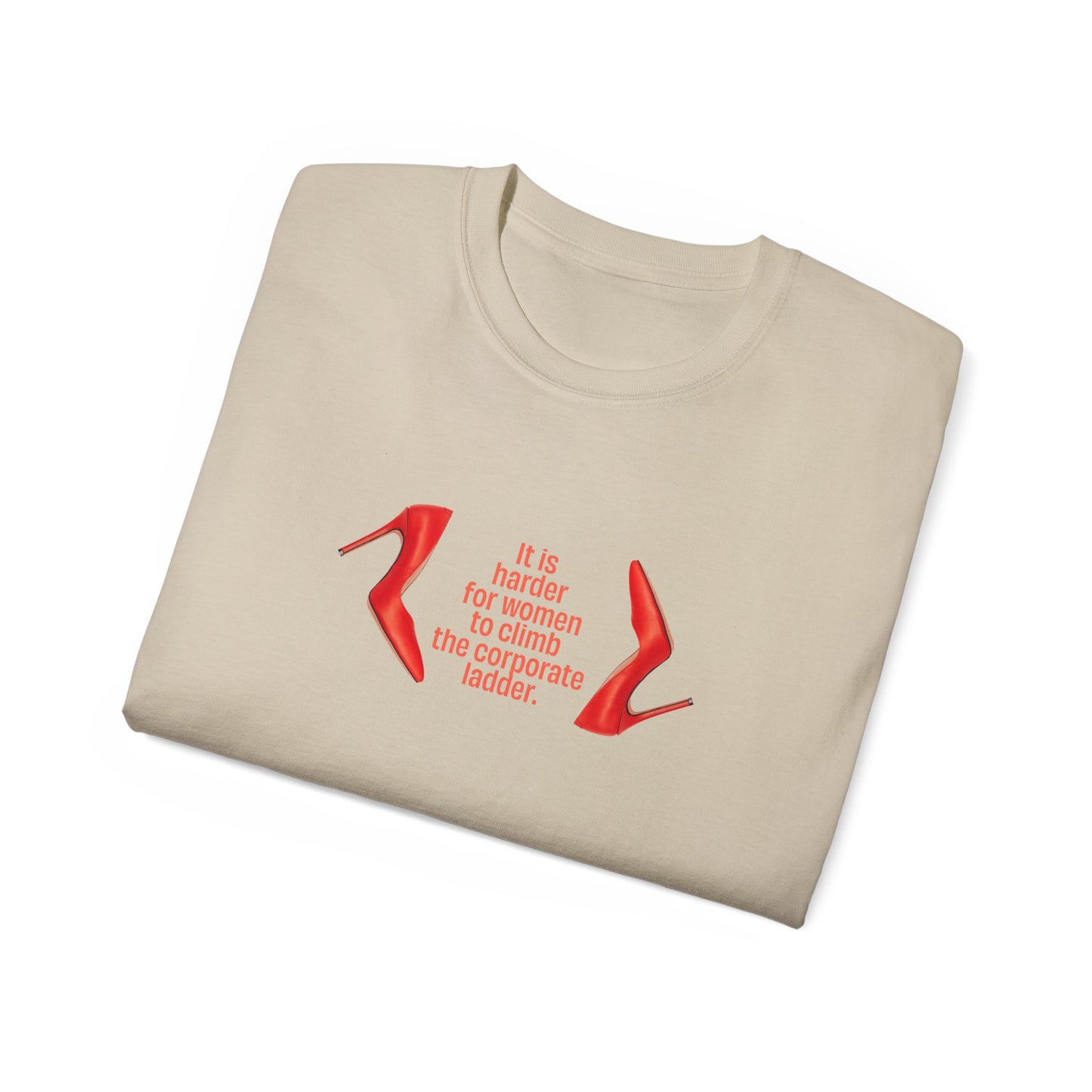 Folded Corporate Ladder T-Shirt in Sand color with front print.