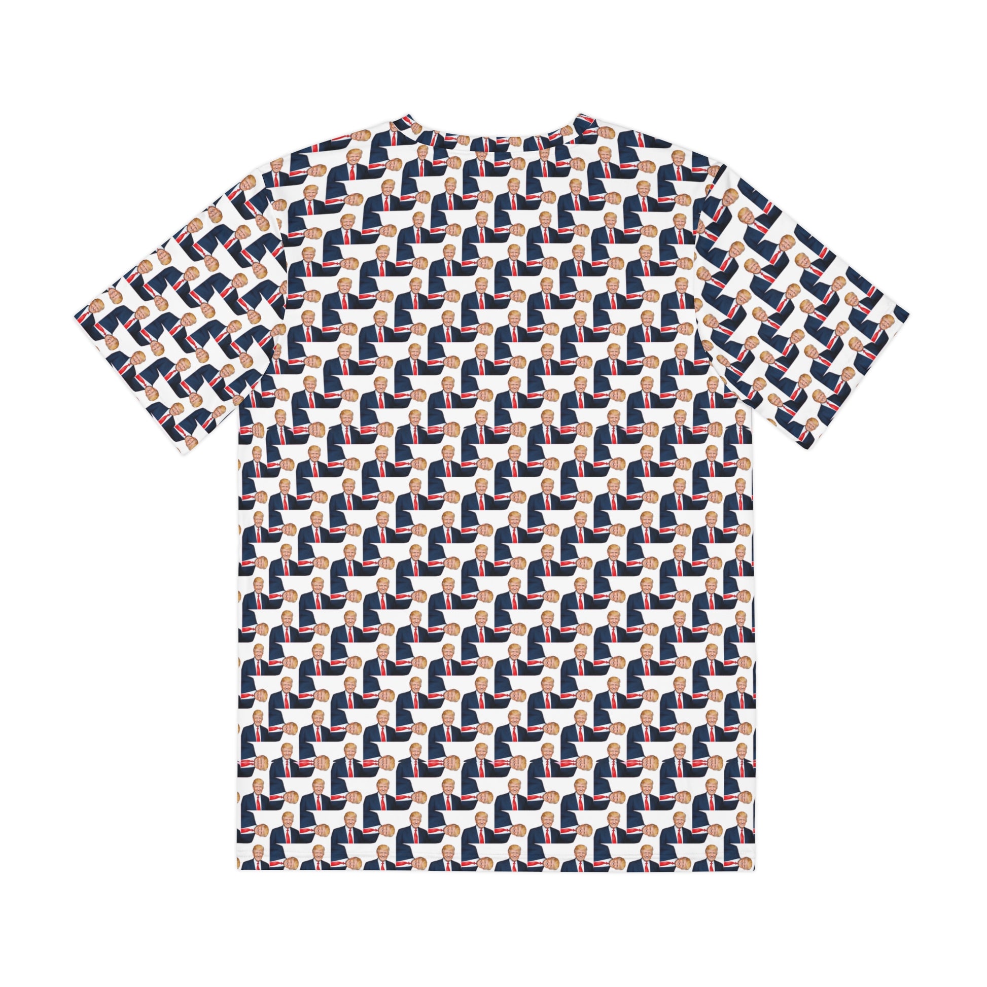Flat lay back view of The Donald men’s T-shirt with full coverage graphic print