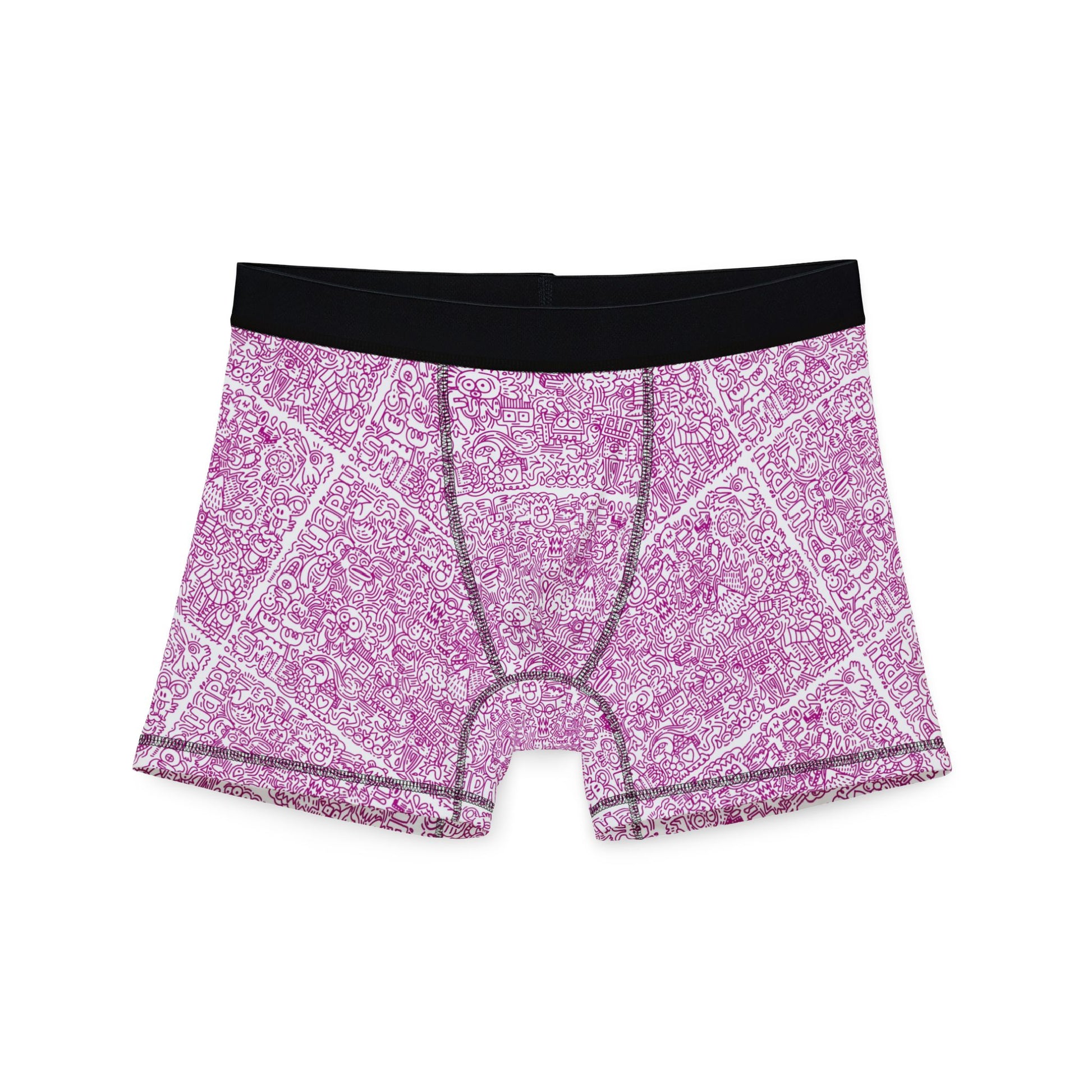 Flat lay back view of Doodle Men’s Boxers highlighting playful doodle all-over print