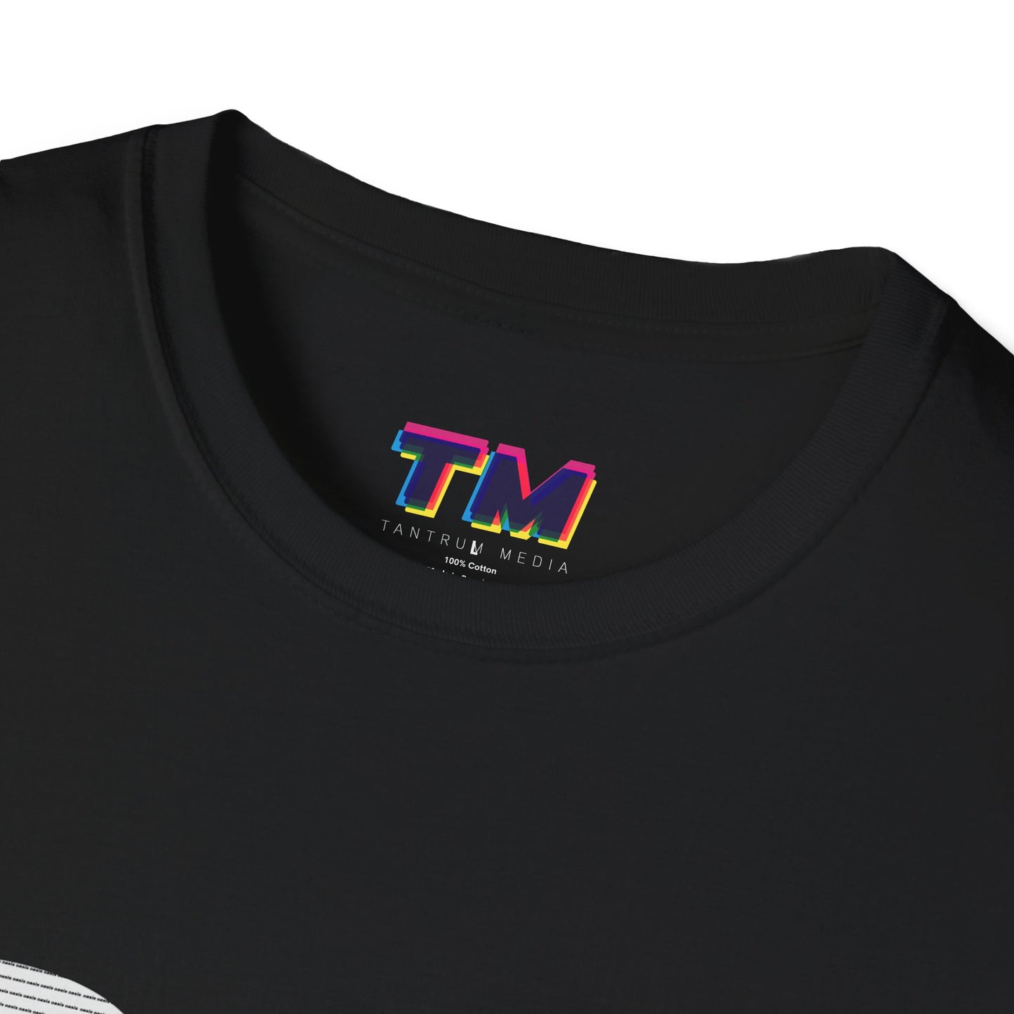 Black Oasis Go Let It Out T-shirt on flat lay display with Tantrum Media Logo