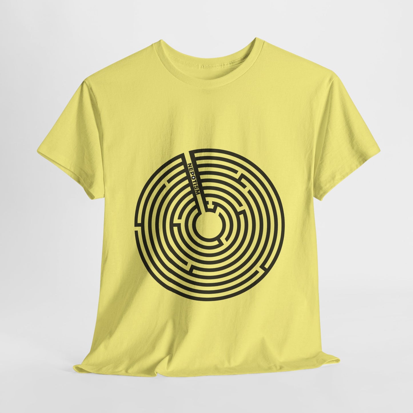 Yellow Nepo T-Shirt featuring maze circle artwork