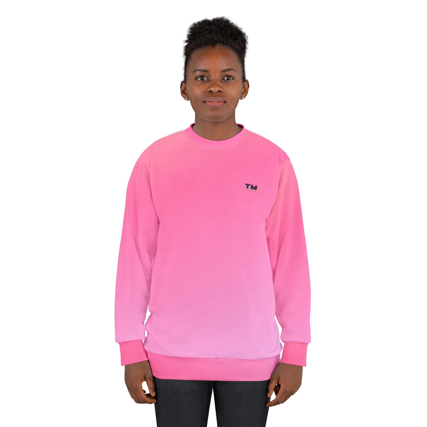 Pink Gradient Unisex Sweatshirt worn by female model front view
