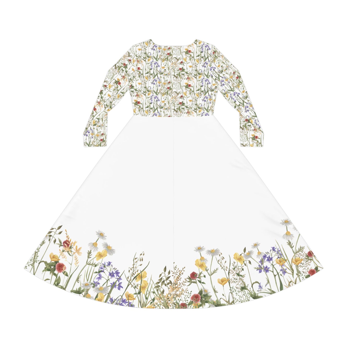 white dress with florals on the bottom and top