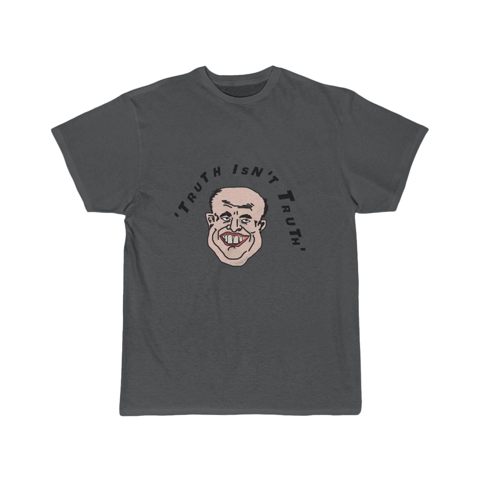 Gray t-shirt with a graphic design and text on a white background