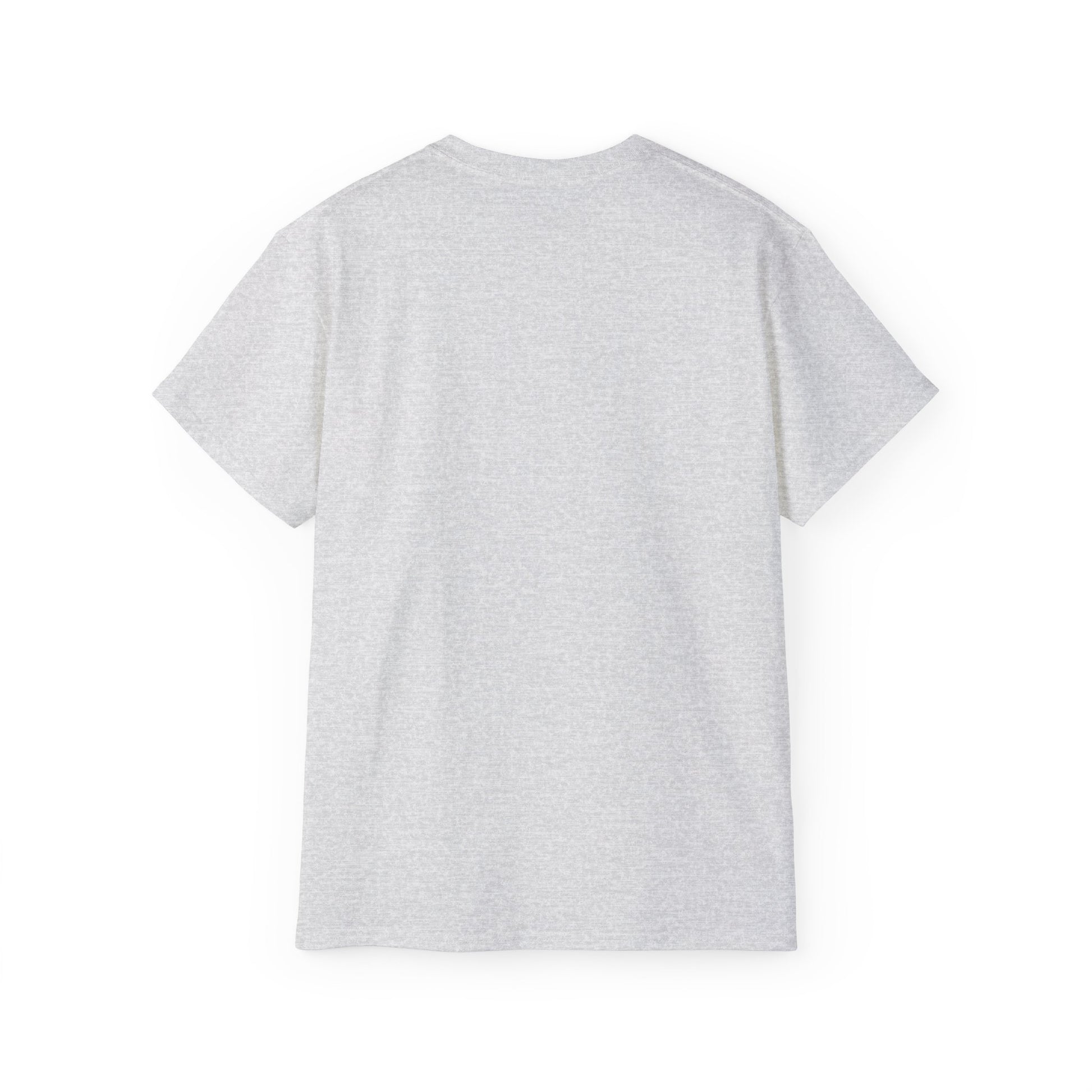 Back view of the heather gray Yiddishe Momme T-shirt with no design.