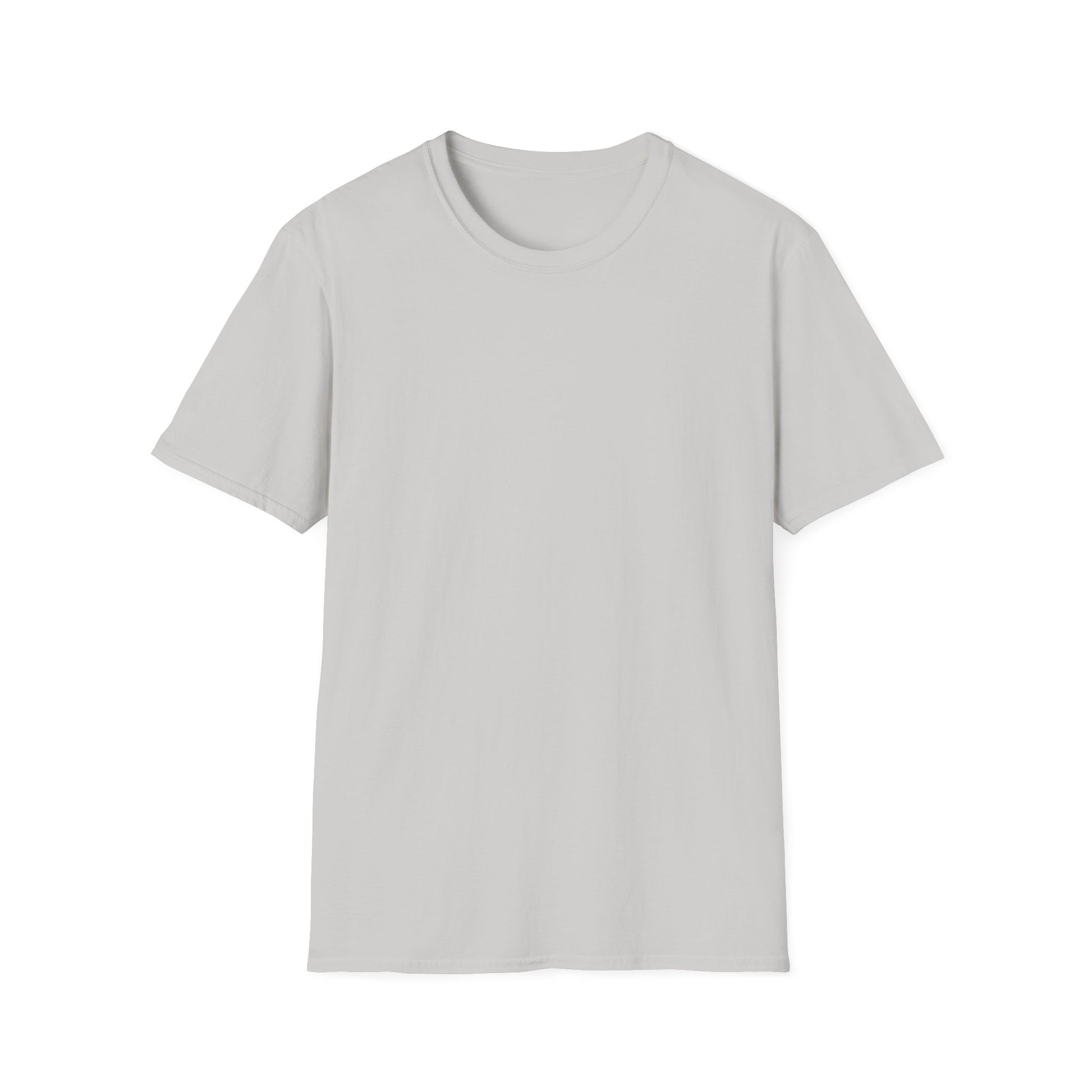 Light gray t-shirt laid flat with plain front and no visible print