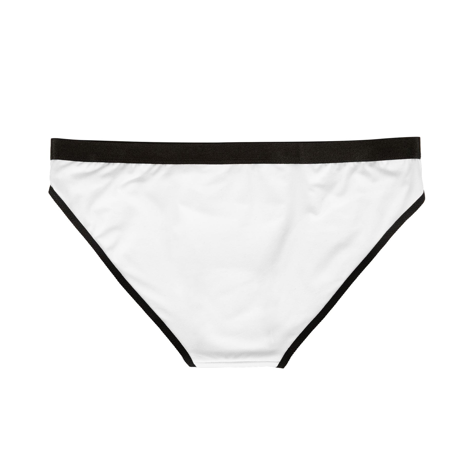 White underwear with black trim on a white background