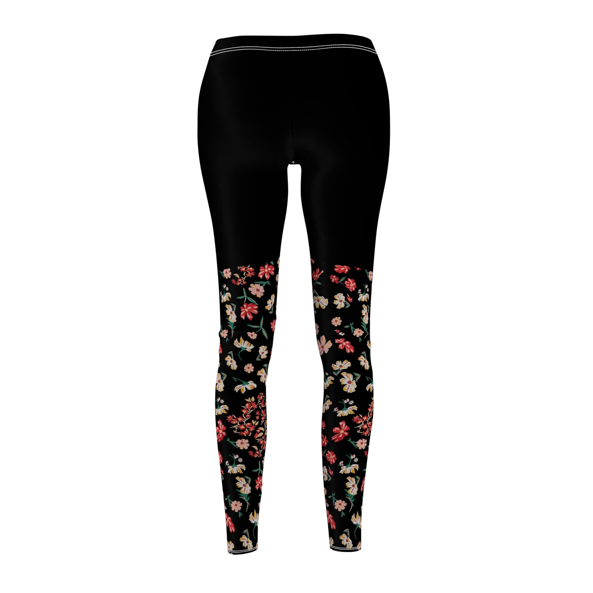 Black leggings with floral pattern on a white background