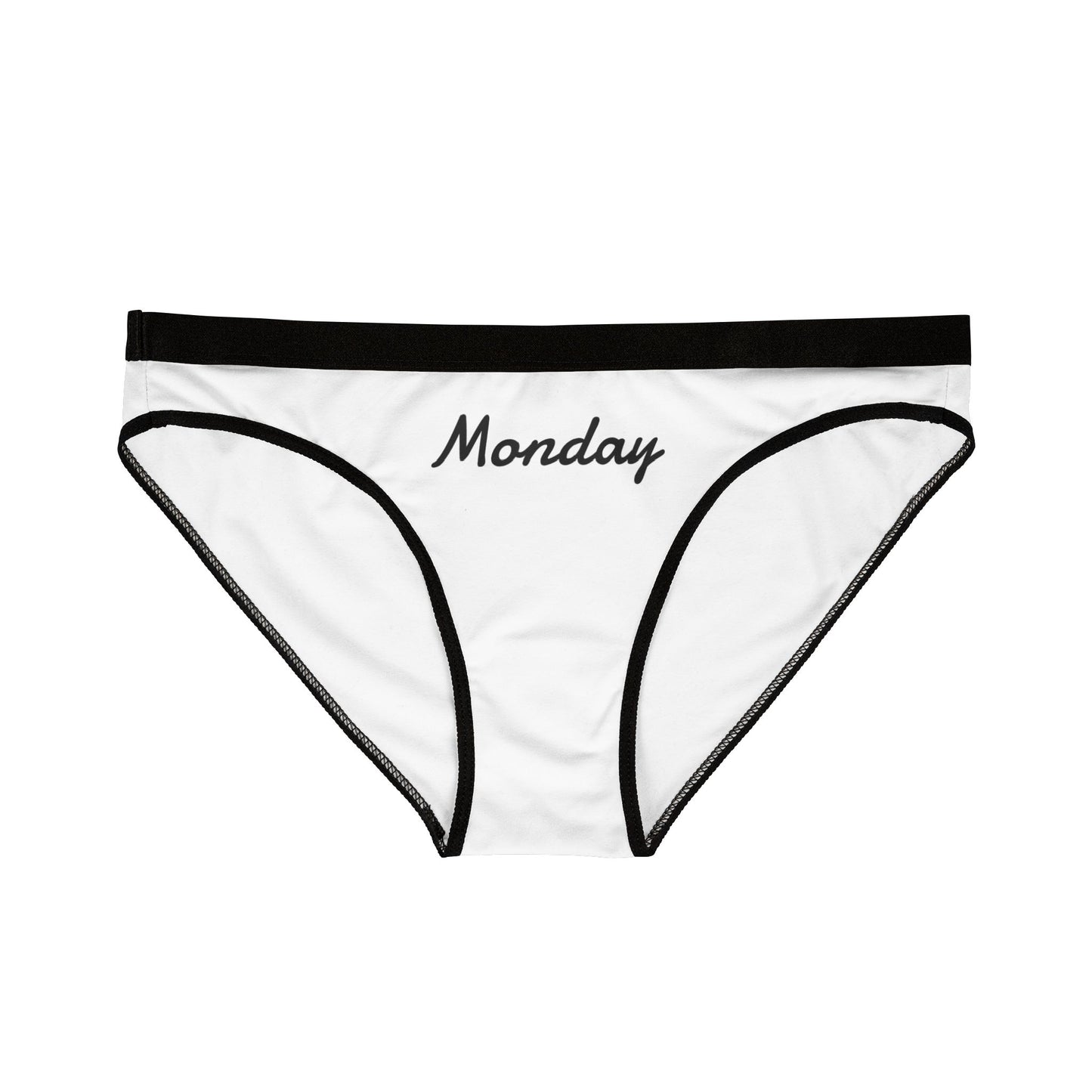 White and black panty with “Monday” text on front