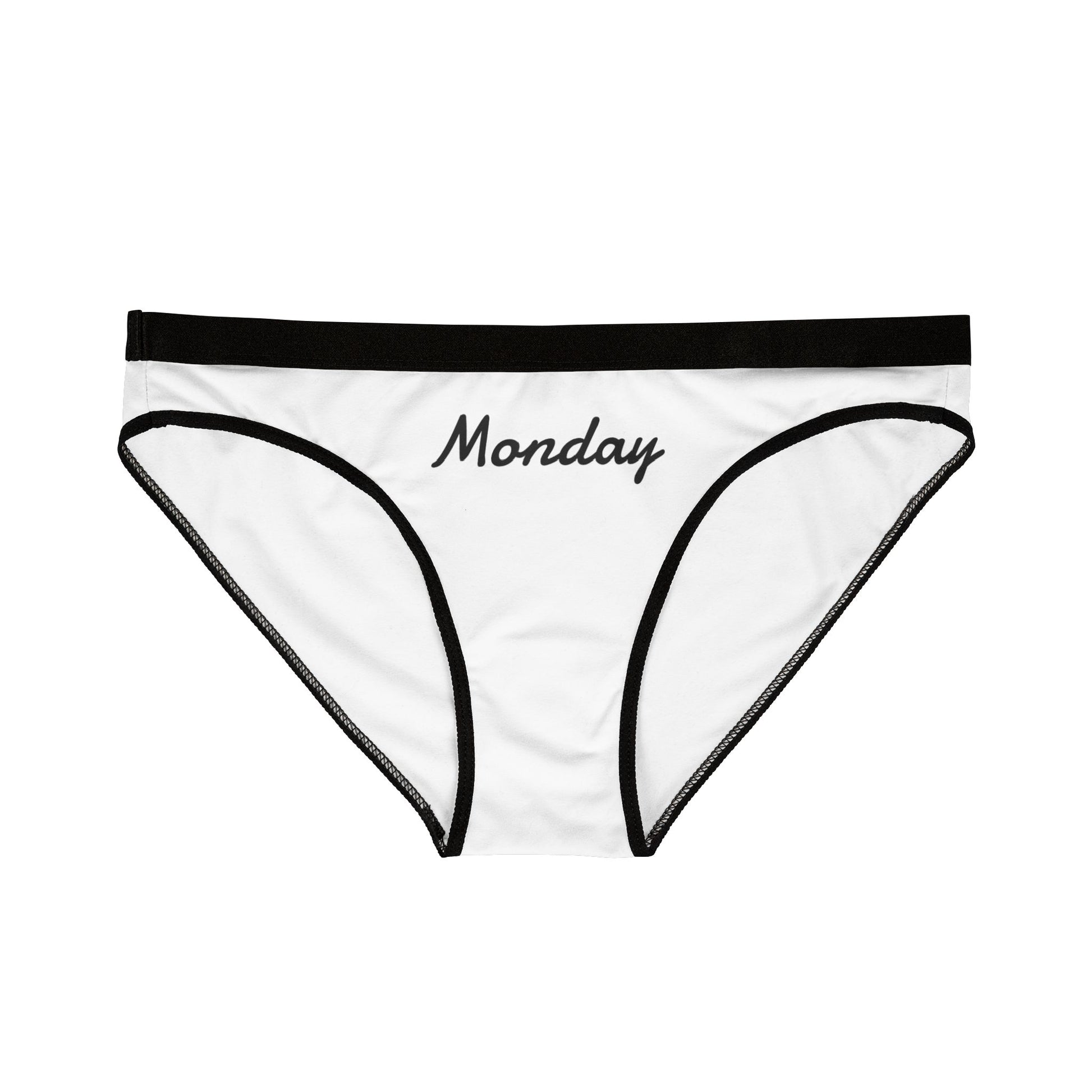 White and black panty with “Monday” text on front