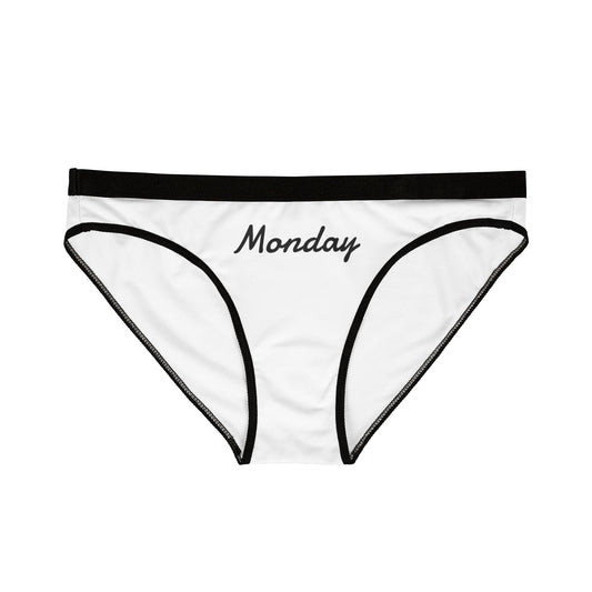 White and black panty with “Monday” text on front