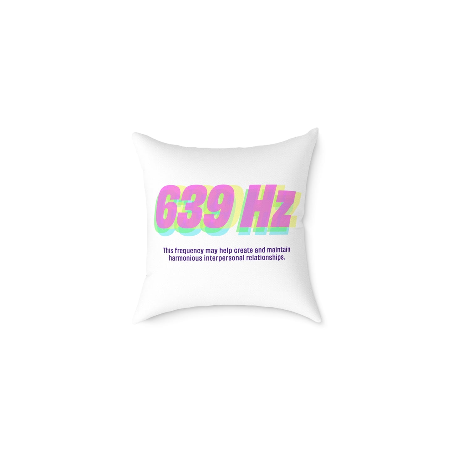 Close-up front view of 16x16 polyester pillow with 639 Hz design