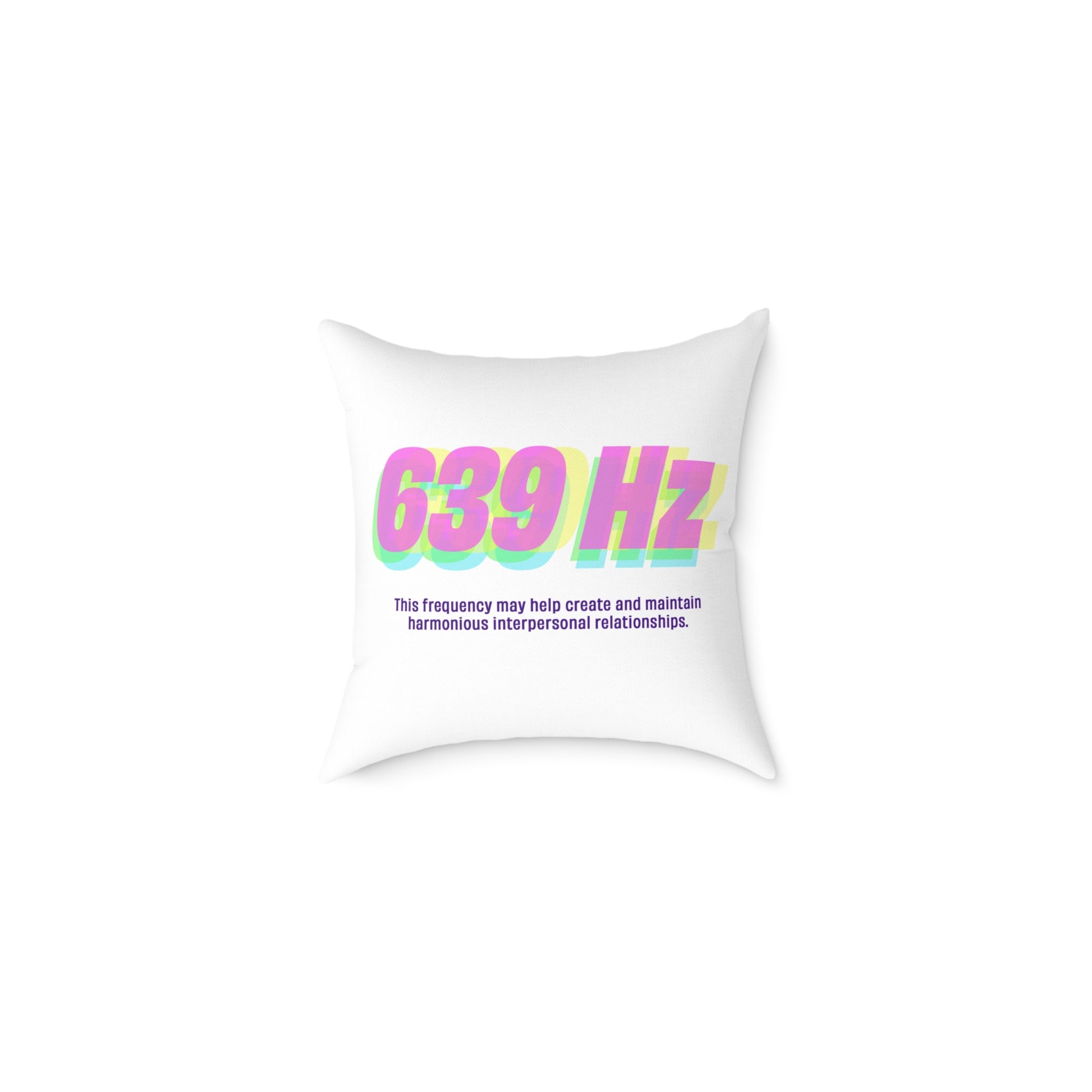 Close-up front view of 16x16 polyester pillow with 639 Hz design