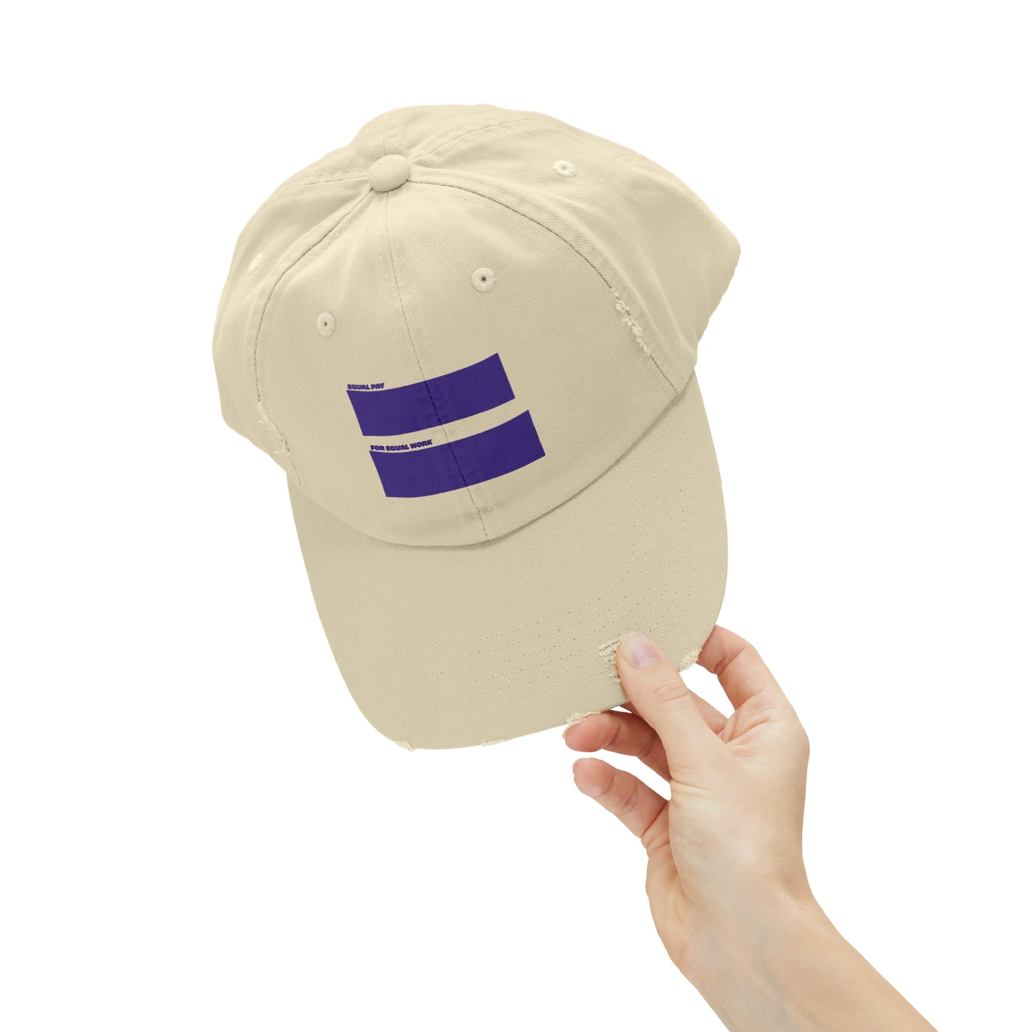 Beige Equal Pay Equality Cap with adjustable strap, back view