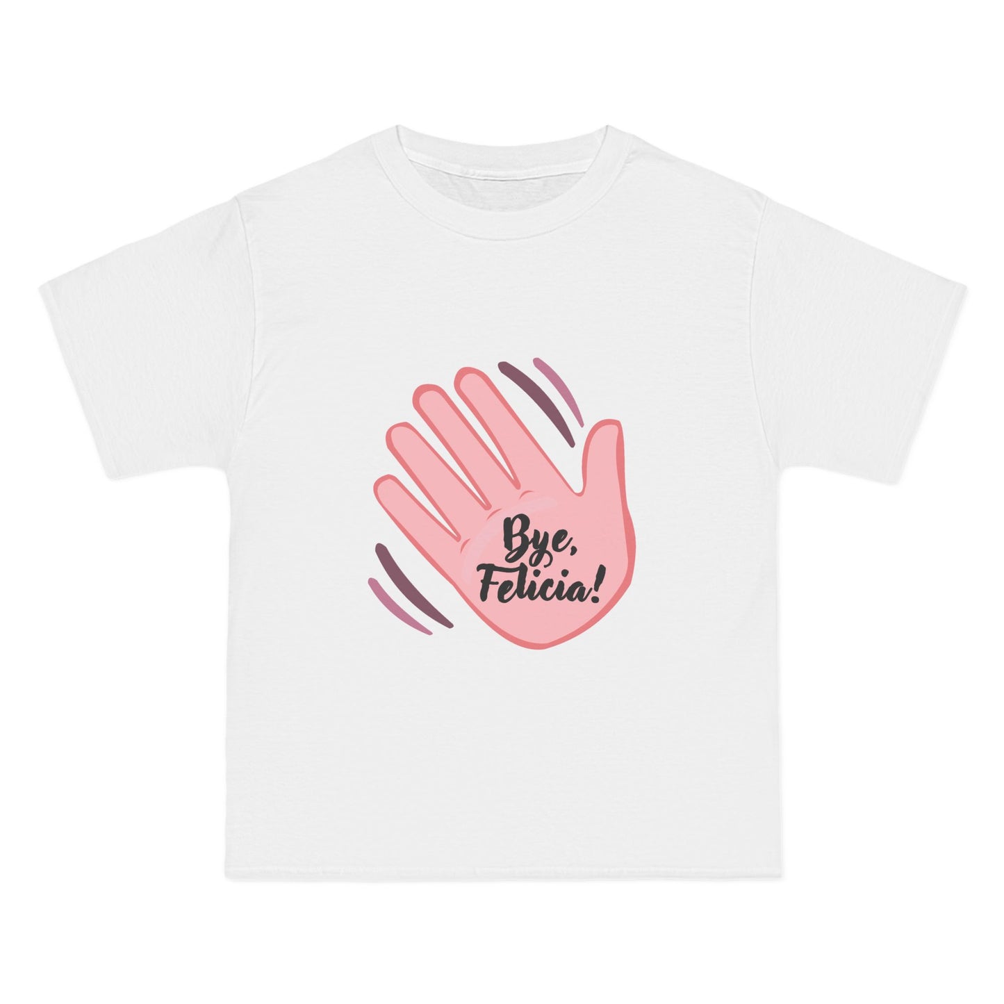 Flat lay white Bye Felicia T-Shirt with pink hand graphic