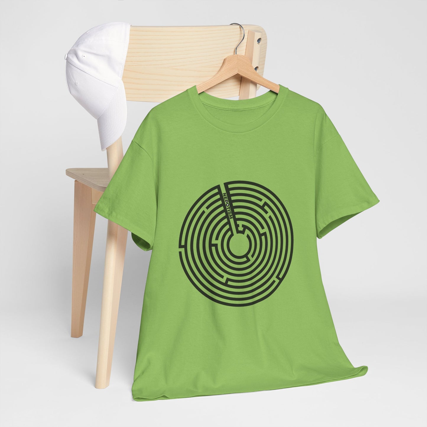 Bright green Nepo T-Shirt with black maze print
