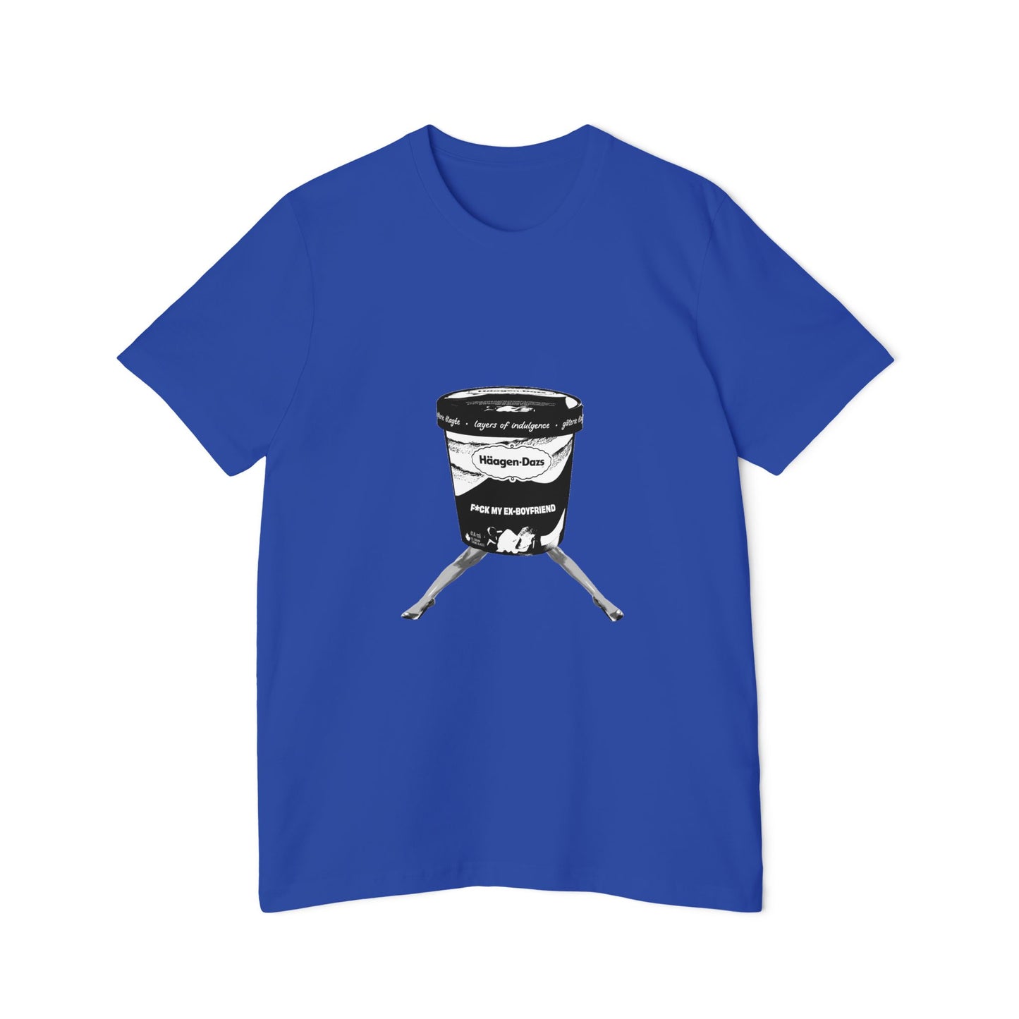 Ex-Boyfriend Jersey T-Shirt front view in blue color on white background