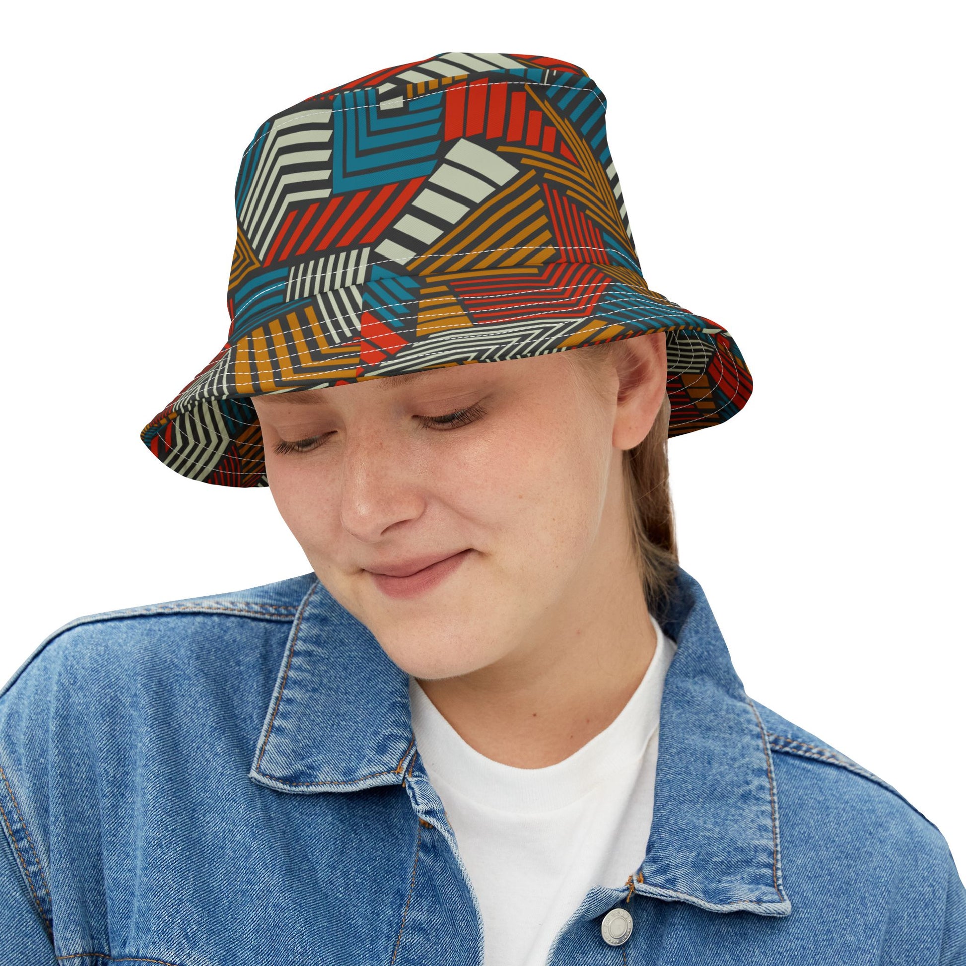 Woman wearing Urban Safari Bucket Hat, facing forward with slight smile.