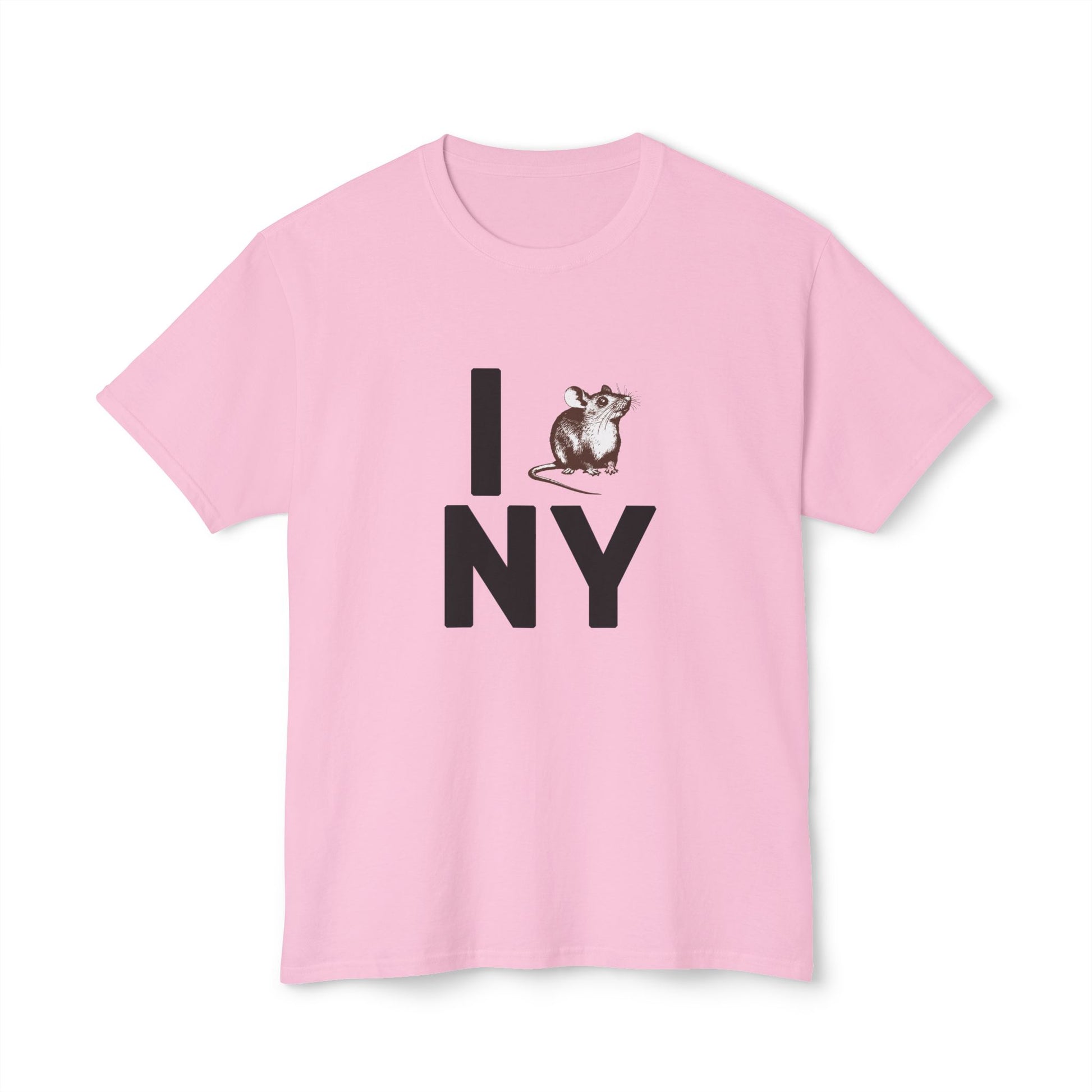 Flat lay of NY RAT T-Shirt in pink with bold NYC rat design.