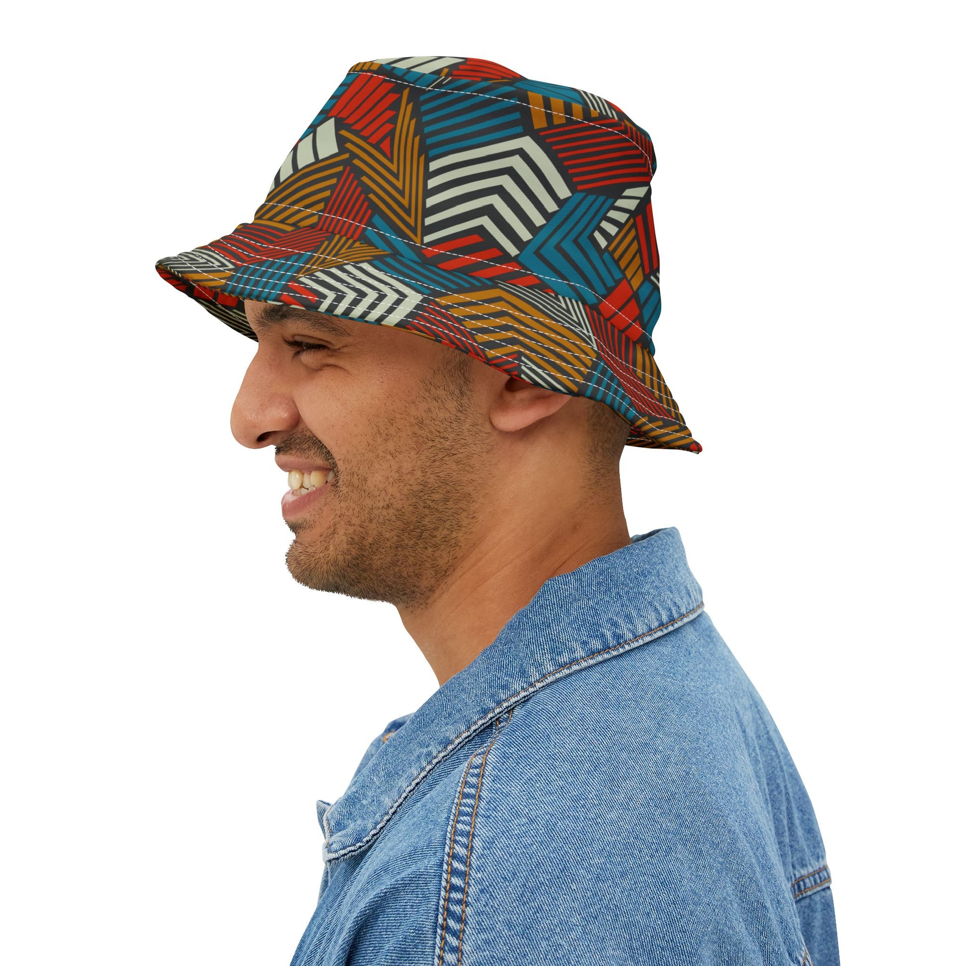 Man wearing Urban Safari Bucket Hat, smiling and facing sideways.
