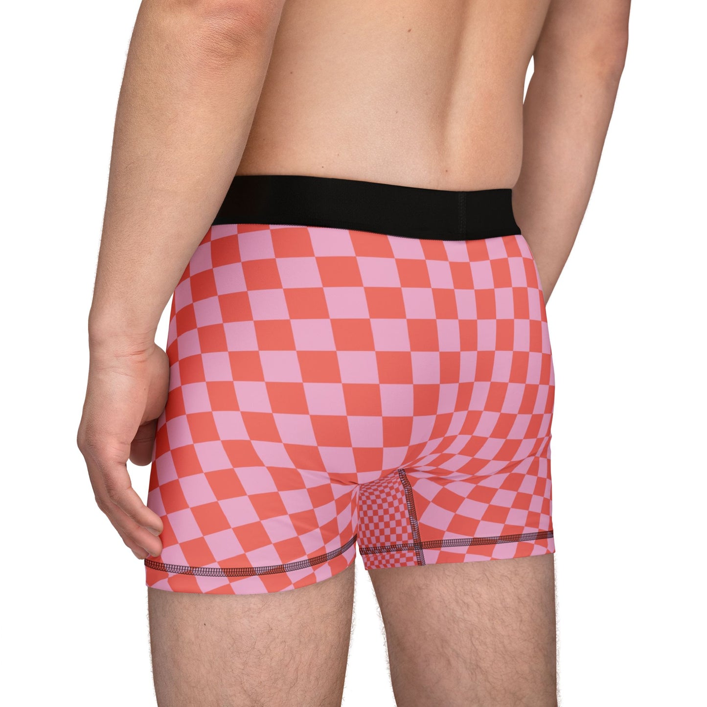 Side-back angle of AOC boxer briefs on male model, showing leg length and fit.