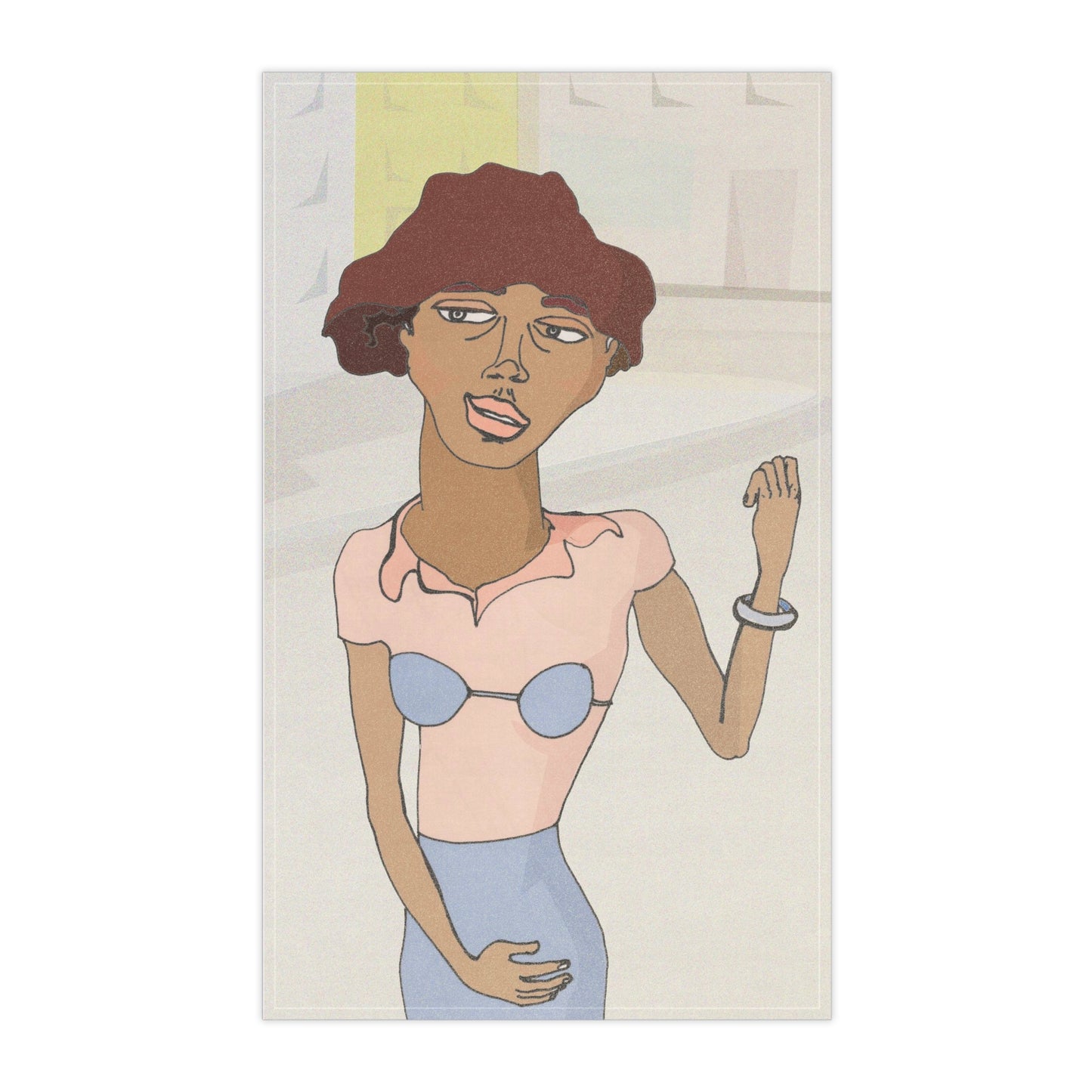 Morenita Kitchen Towel with bold art print on white background.