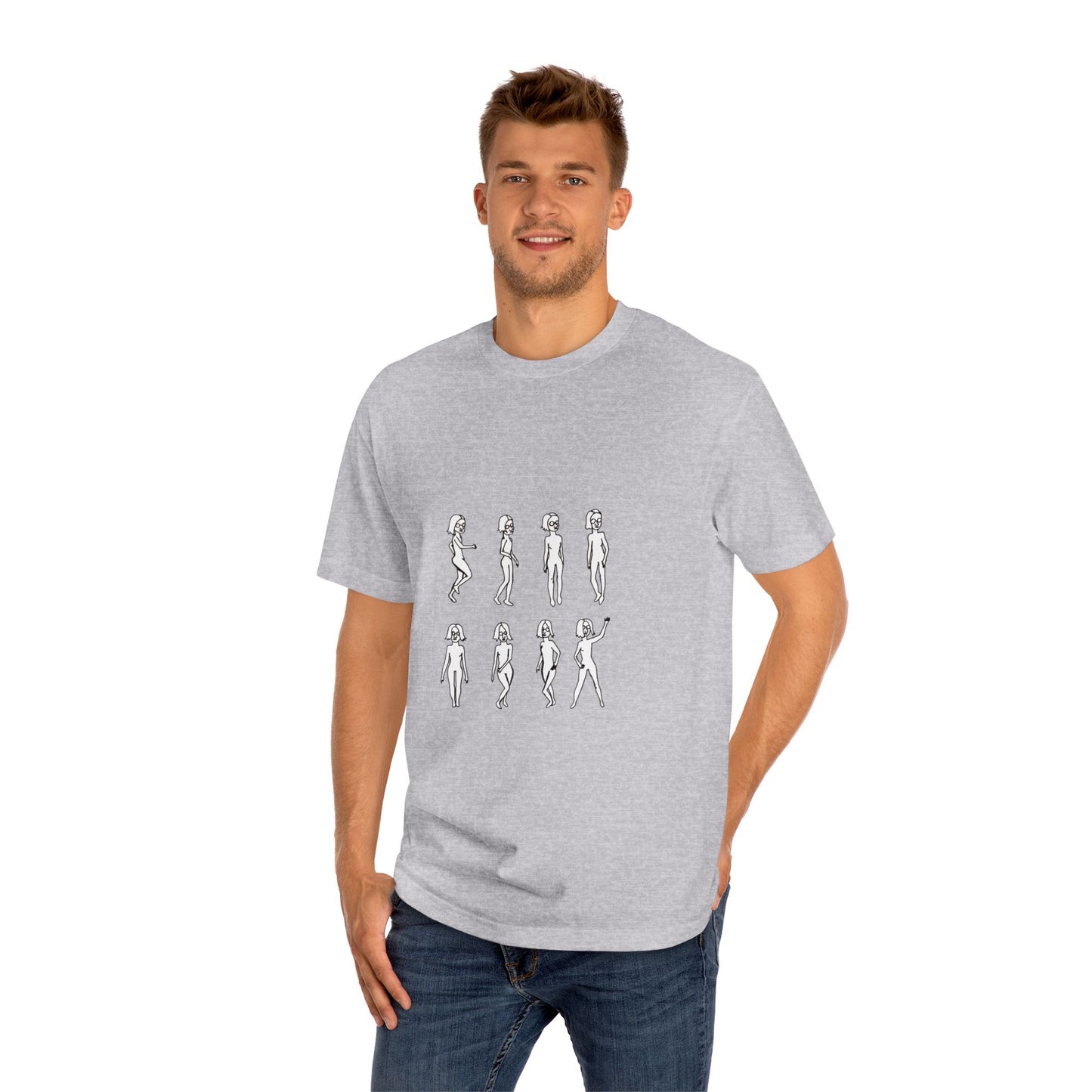 Man wearing Running Out Unisex T-Shirt in athletic heather gray featuring front artwork