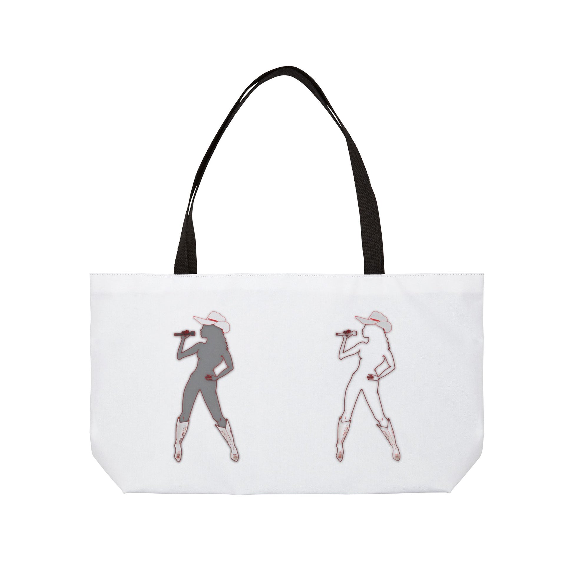 Bey Country Weekender Tote Bag front view, white background, black handles, dancing silhouette print.