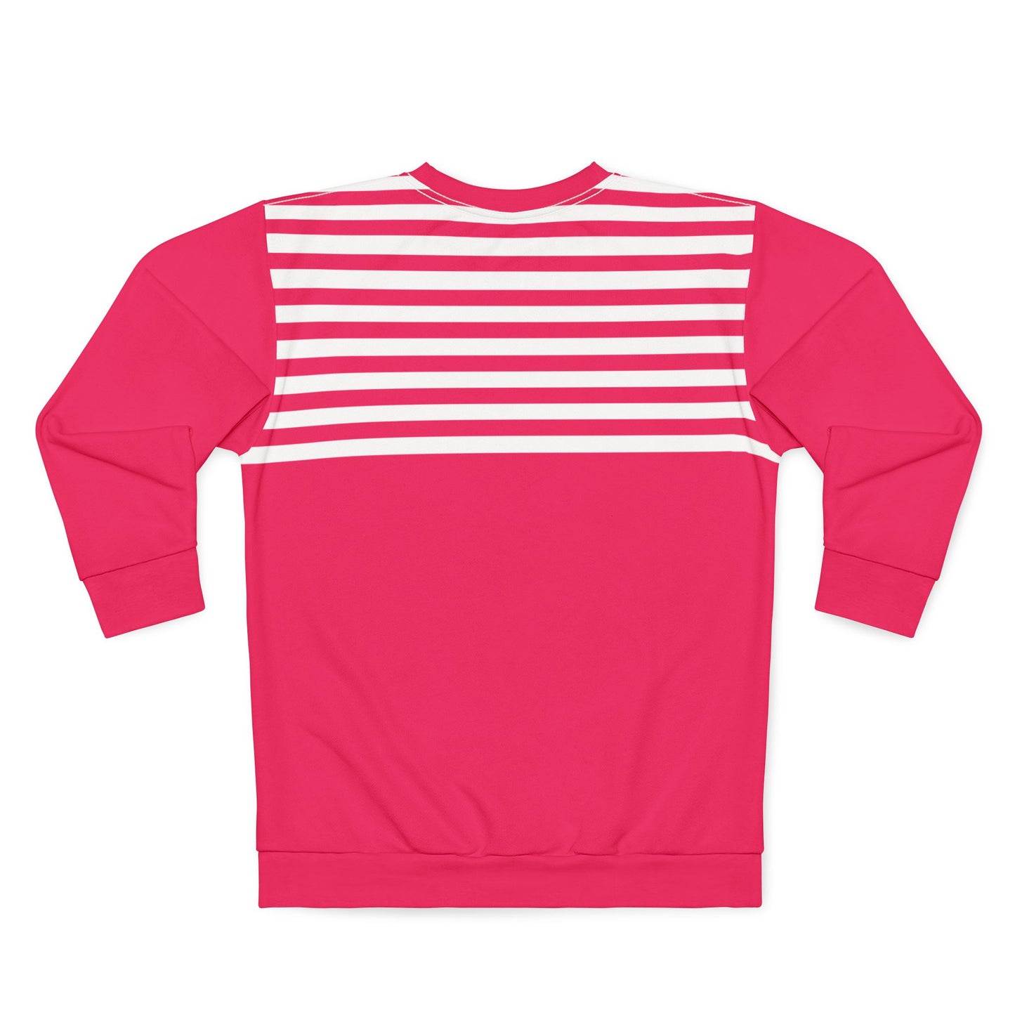 Pink sweatshirt with white horizontal stripes on a white background