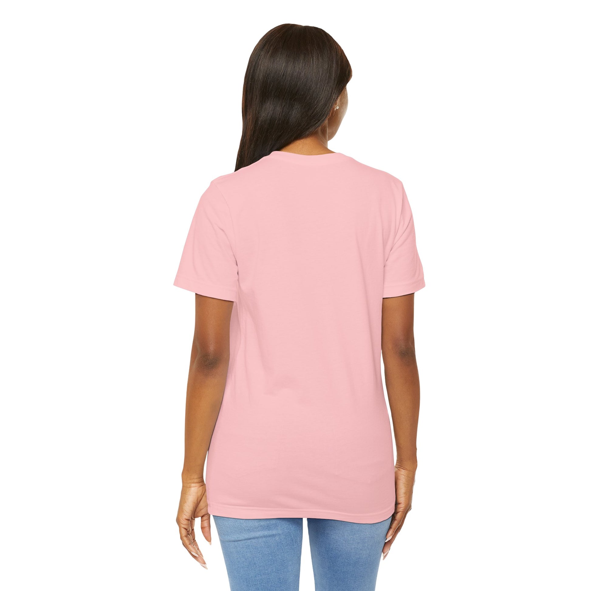 Back view of female model wearing Wag The Dog T-Shirt in pink