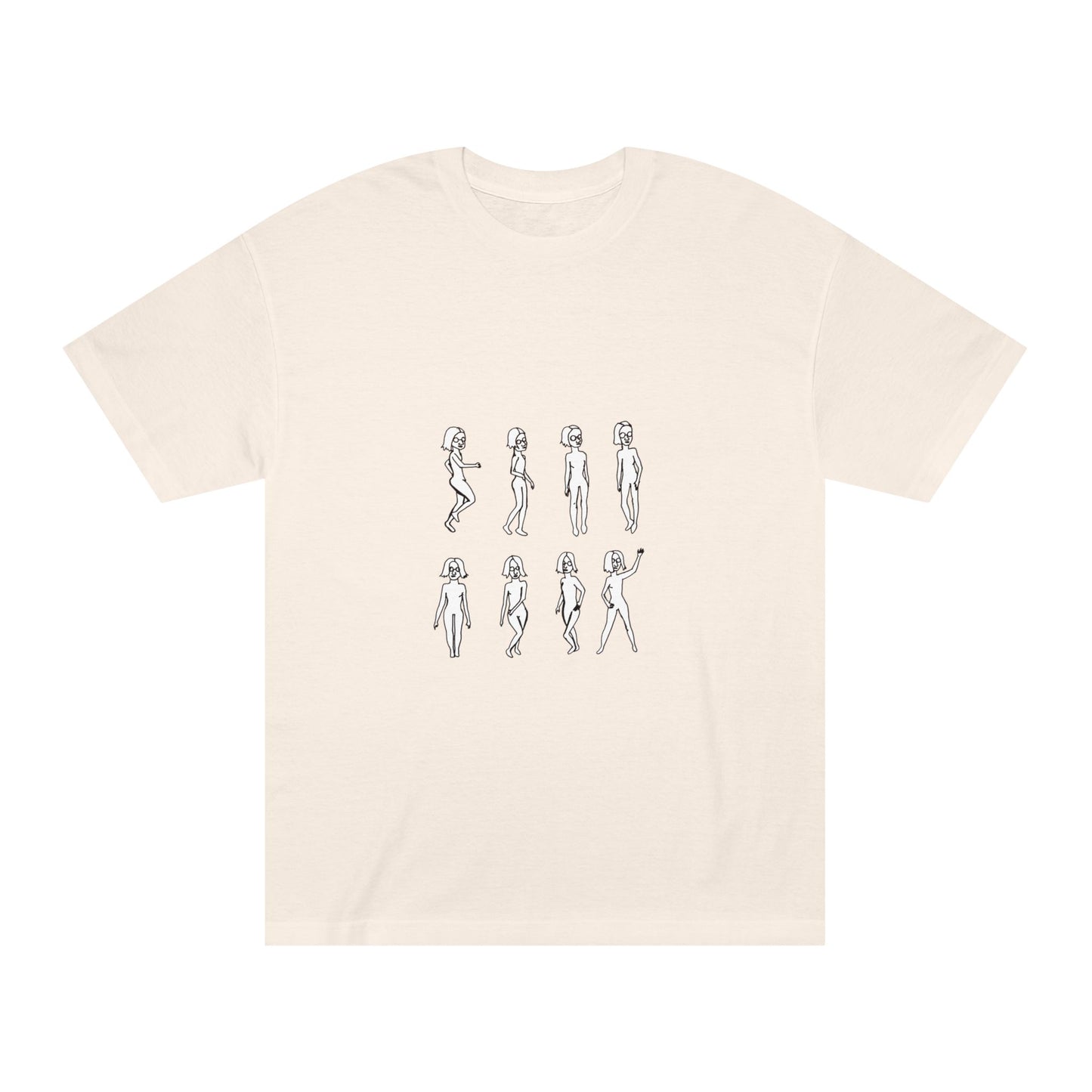 Back view of Running Out Unisex T-Shirt in cream with original artwork design
