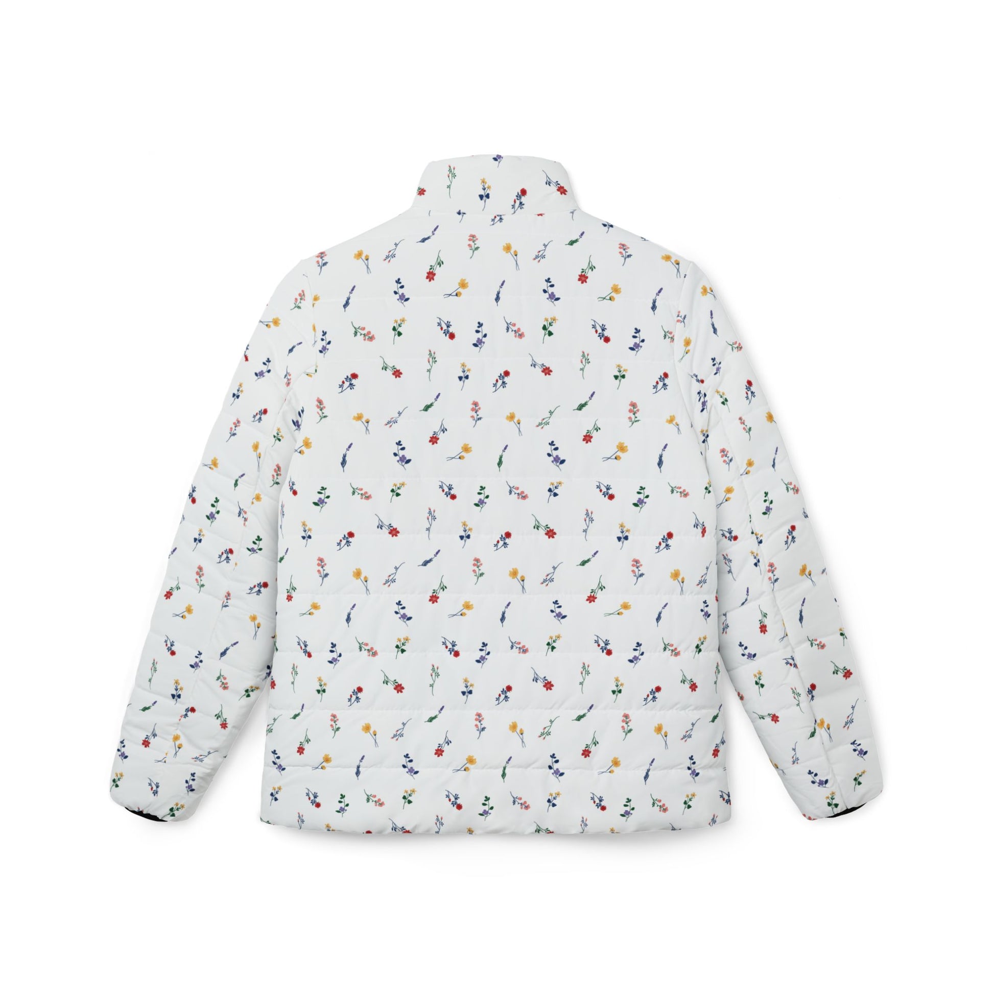 Women’s Wild Flowers Puffer Jacket flat lay back with all-over floral print