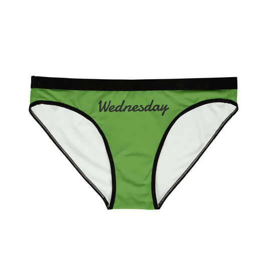 Green underwear with 'Wednesday' text on a white background