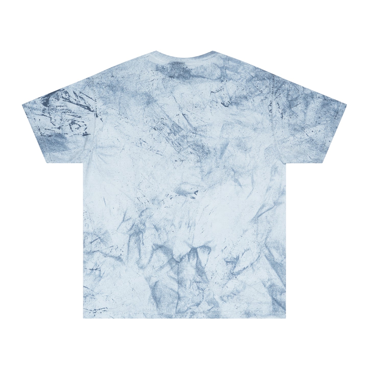 Flat lay of blue tie-dye Introverted Color Blast T-Shirt back view