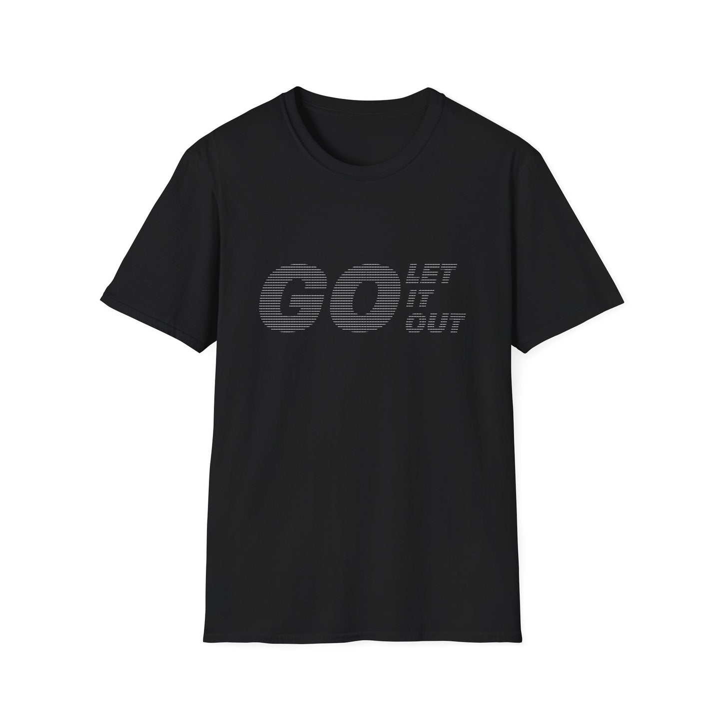 Black Oasis Go Let It Out stencil t-shirt on flat lay.
