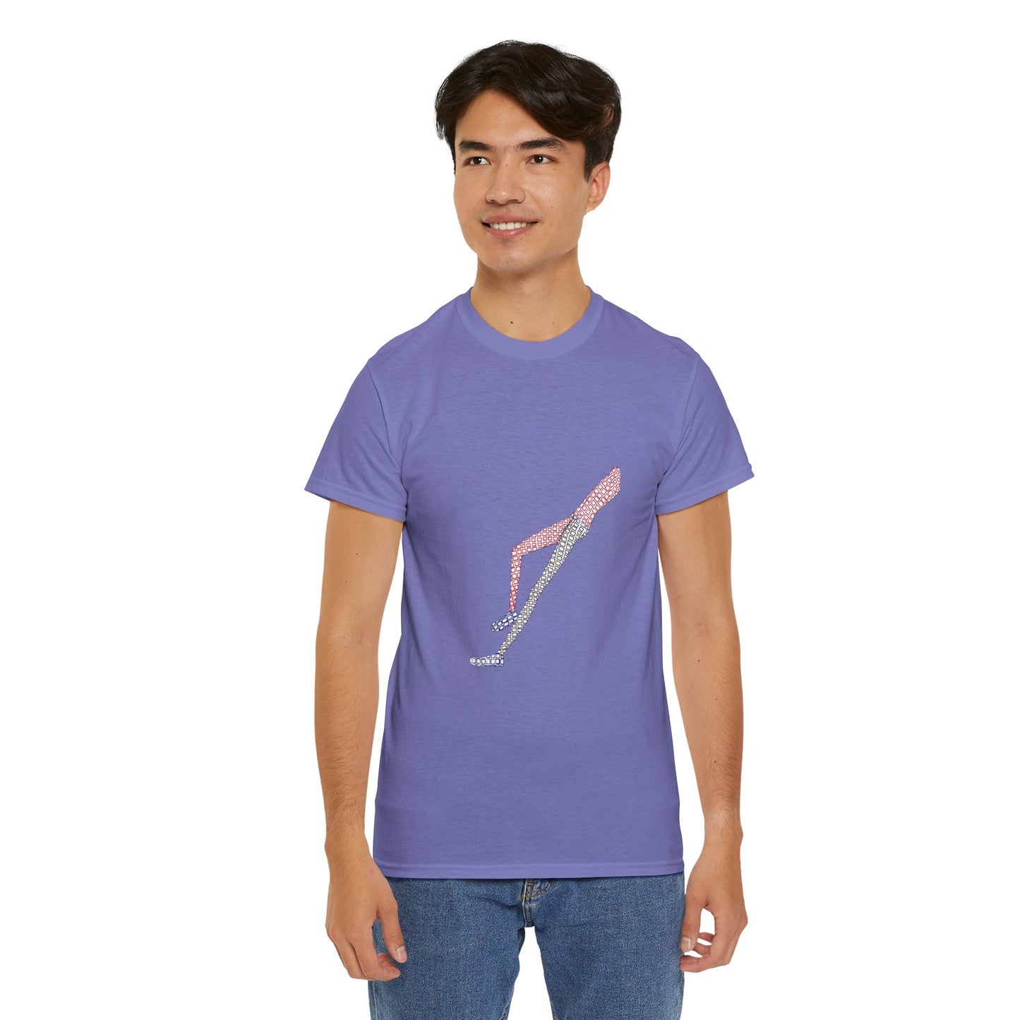 Man wearing lavender Shapes in Shapes T-Shirt looking forward
