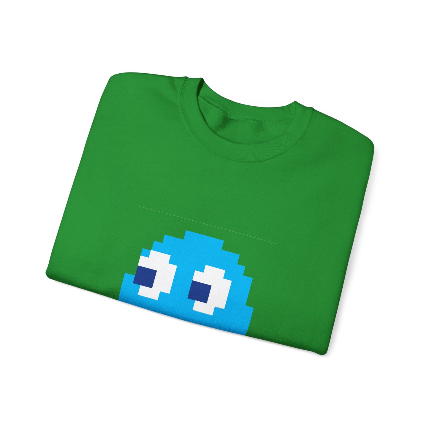Green retro blue ghost pixel sweatshirt folded flat