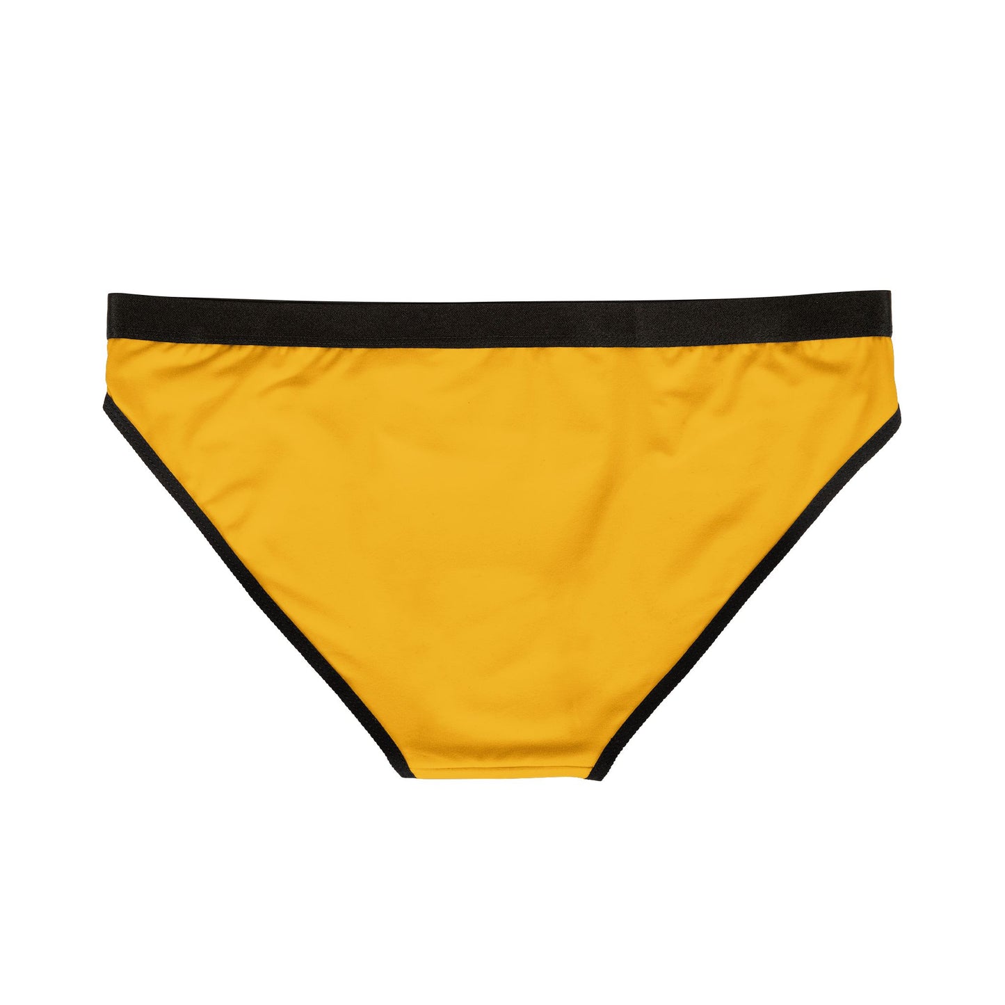 Yellow bikini bottom with black waistband on a white background