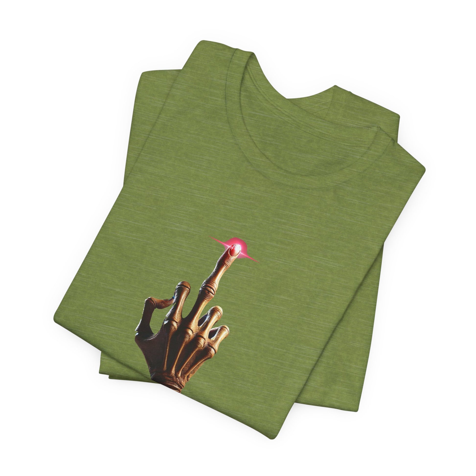Folded green E.T T-Shirts with graphic artwork
