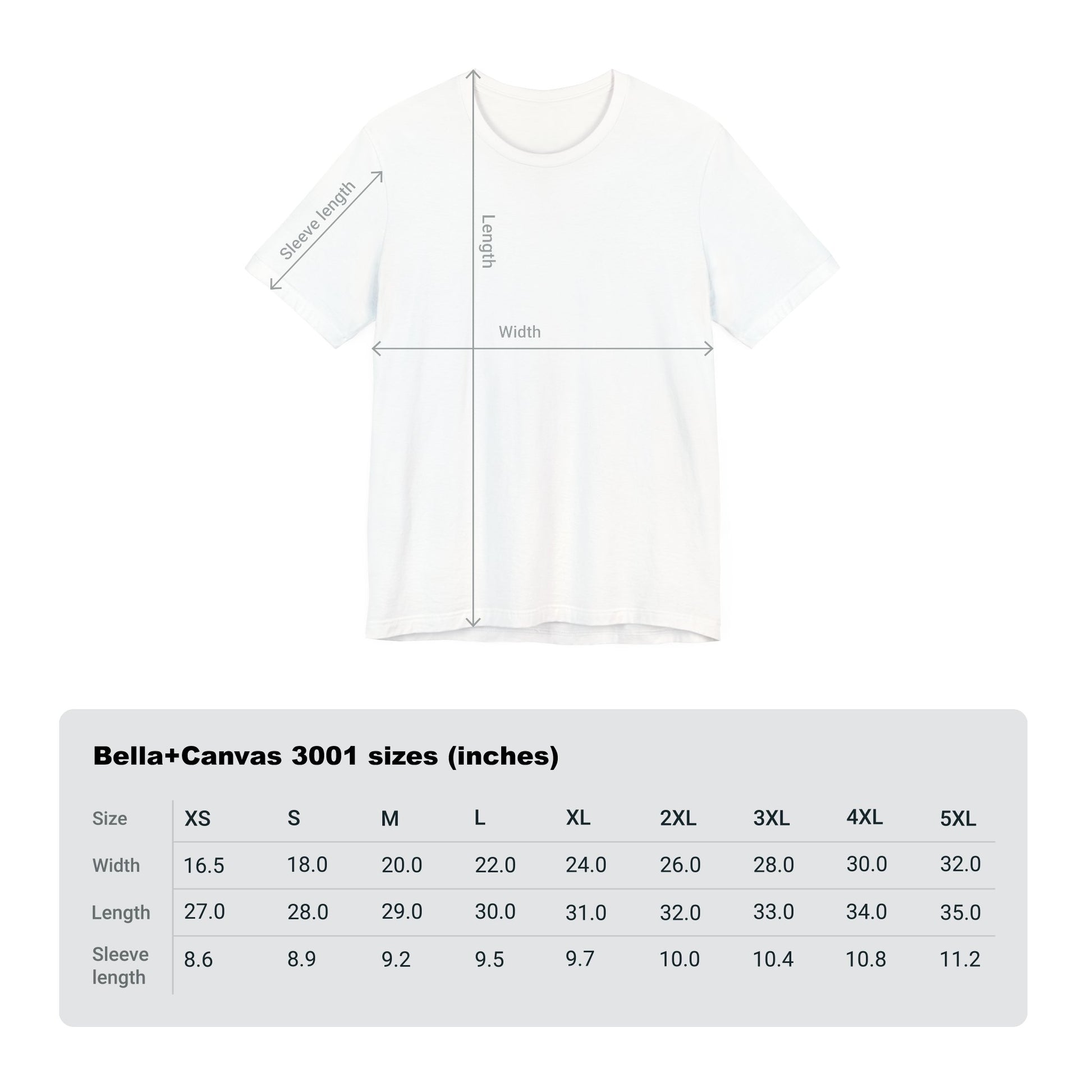 Size chart for YES/NO Switch Tee