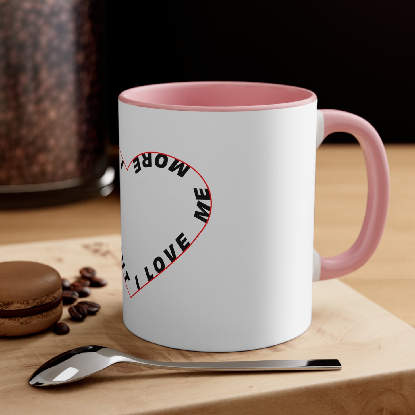 Lifestyle Pink Interior mug on wooden table with coffee beans