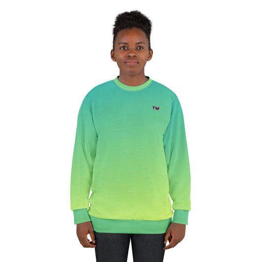 Person wearing Lime Gradient Unisex Sweatshirt with vibrant ombre design